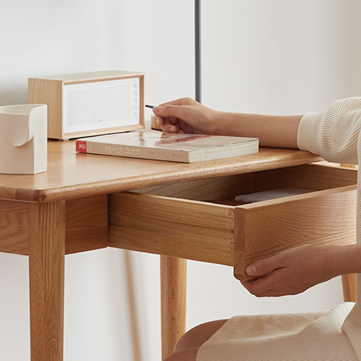 Oak Computer Desk with Drawer - Natural Wood Finish
