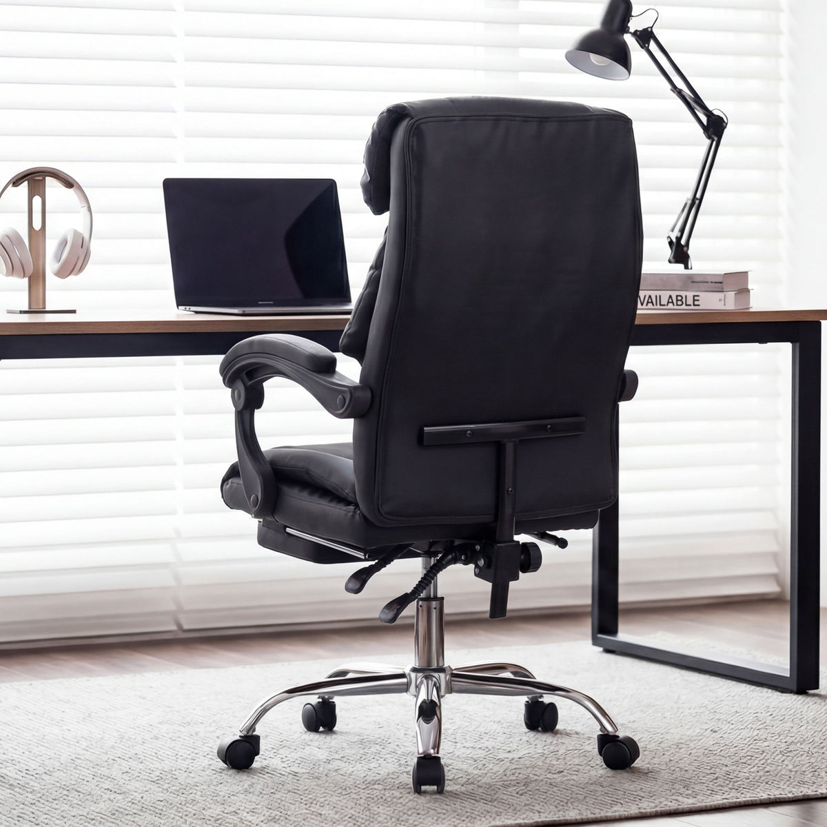 Executive Office Chair with Foot Rest and Adjustable Height - Black