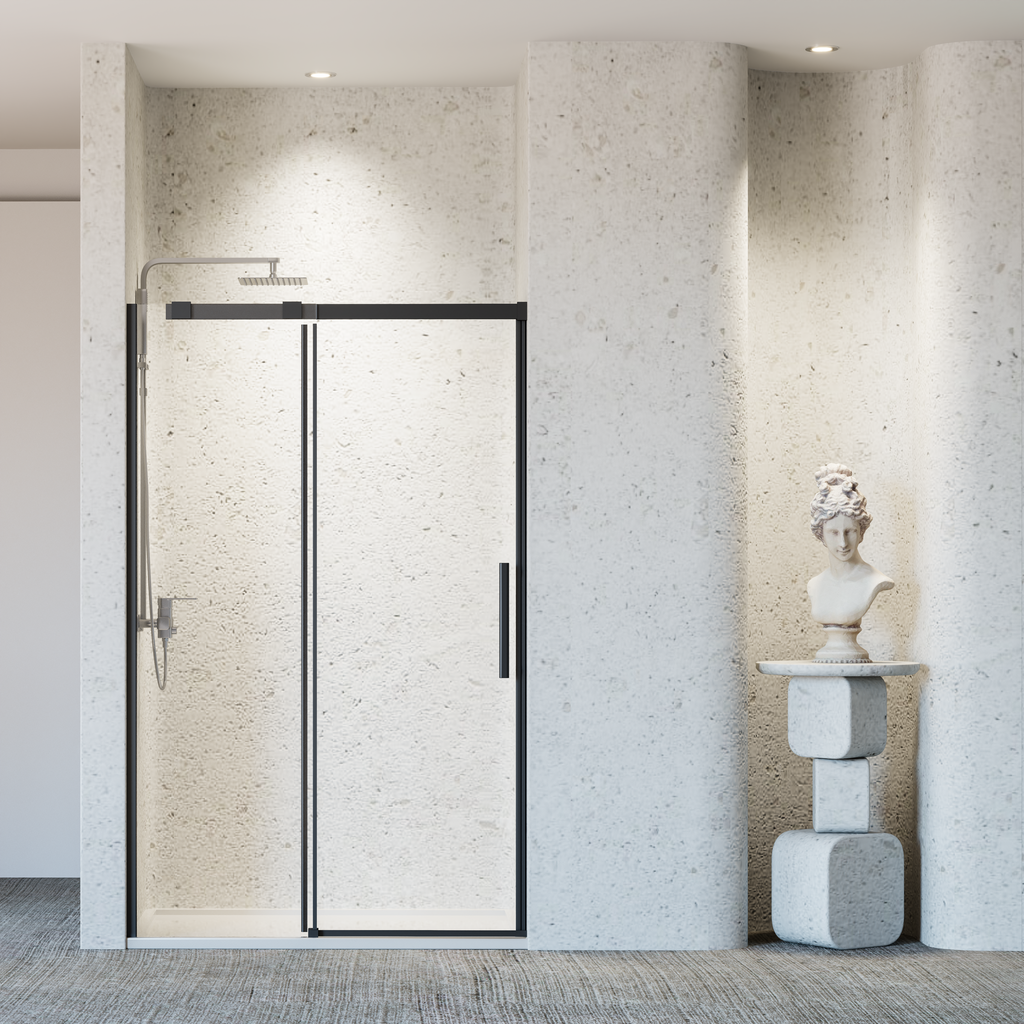 Frameless Sliding Shower Door with Tempered Glass - Matte Black