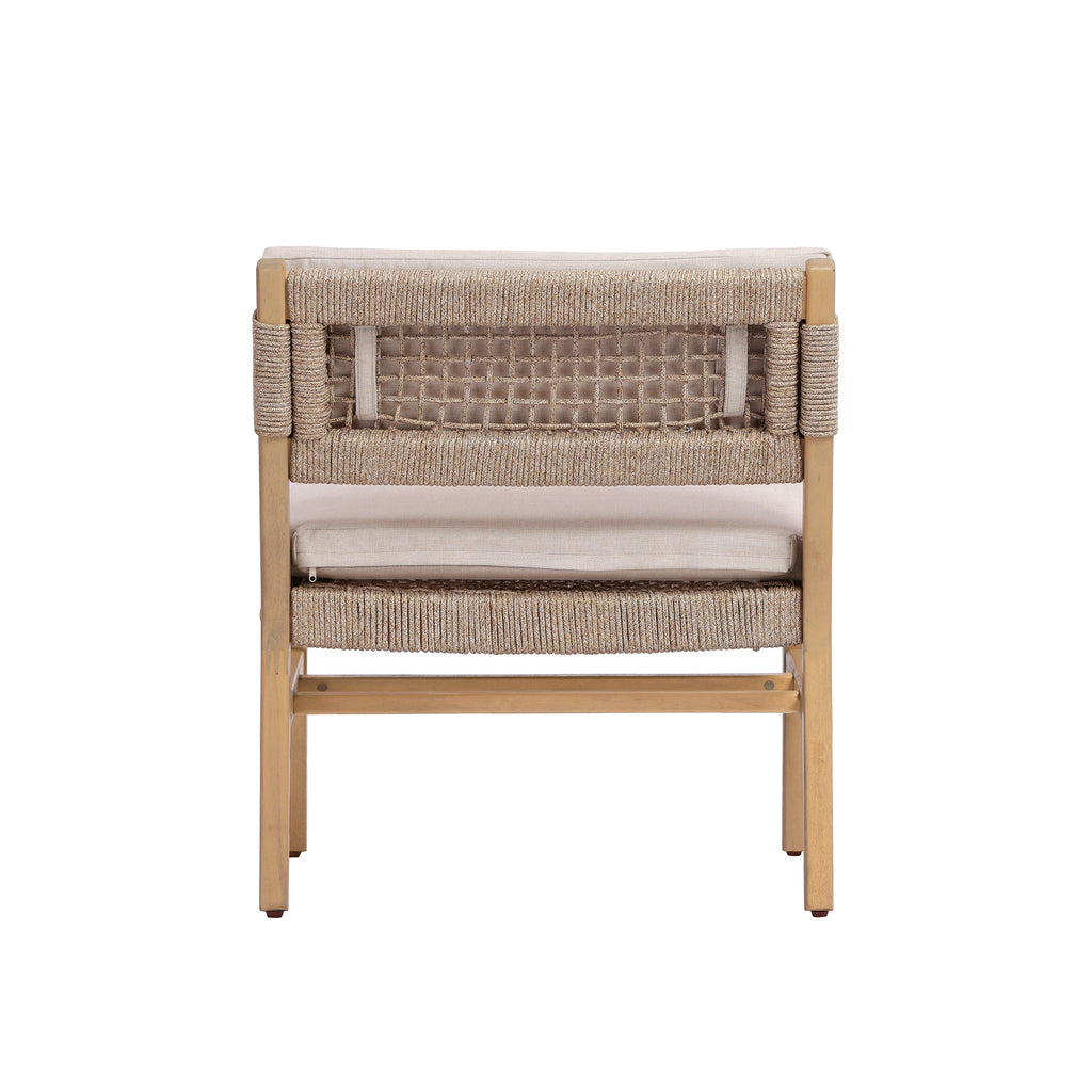Acacia and Rope Lounge Chair with Water-Repellent Cushions - Beige