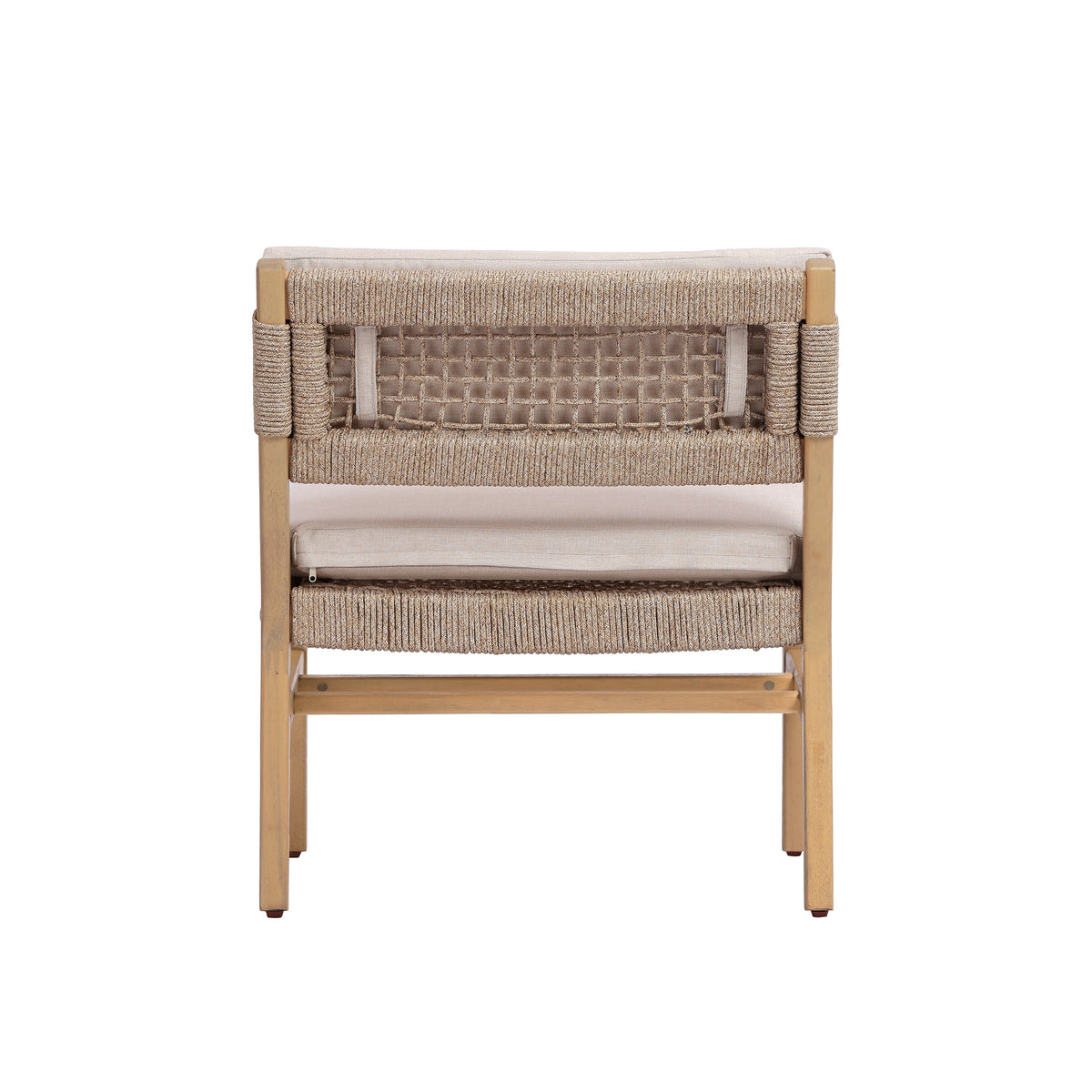Acacia and Rope Lounge Chair with Water-Repellent Cushions - Beige