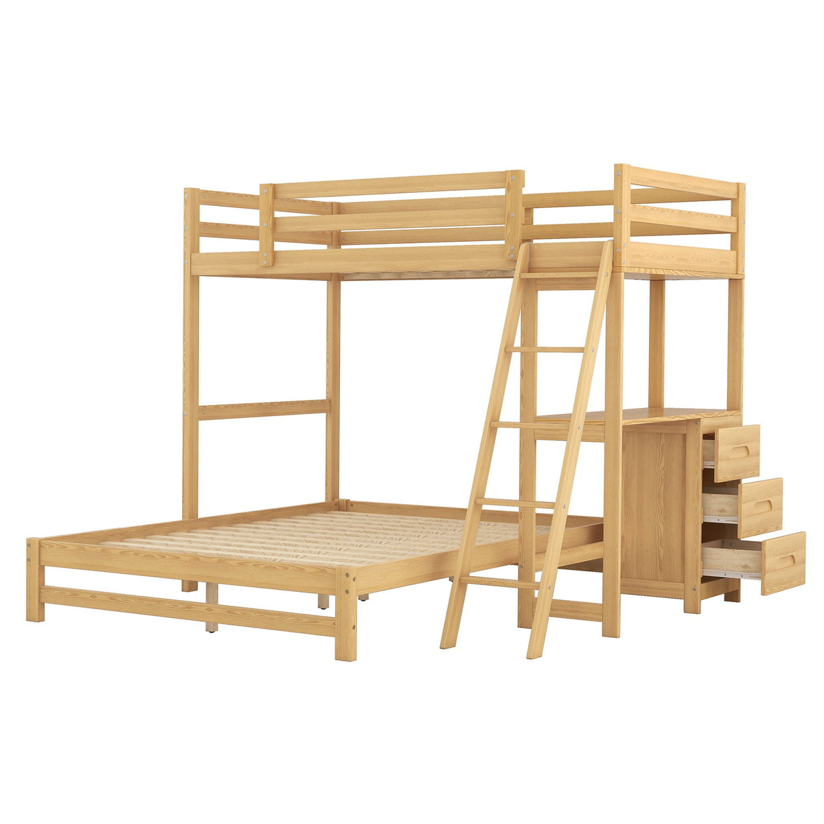 Bunk Bed with Built-In Desk and 3 Drawers - Twin over Full