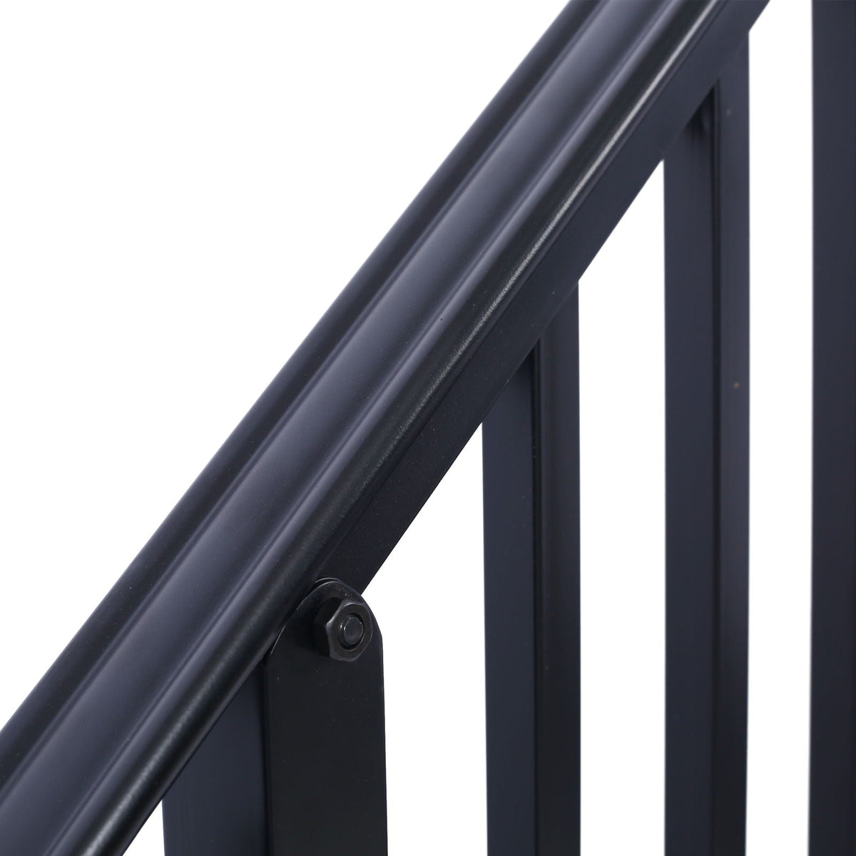 Wrought Iron Outdoor Handrail for 2 or 3 Steps with Rustproof Finish - Black