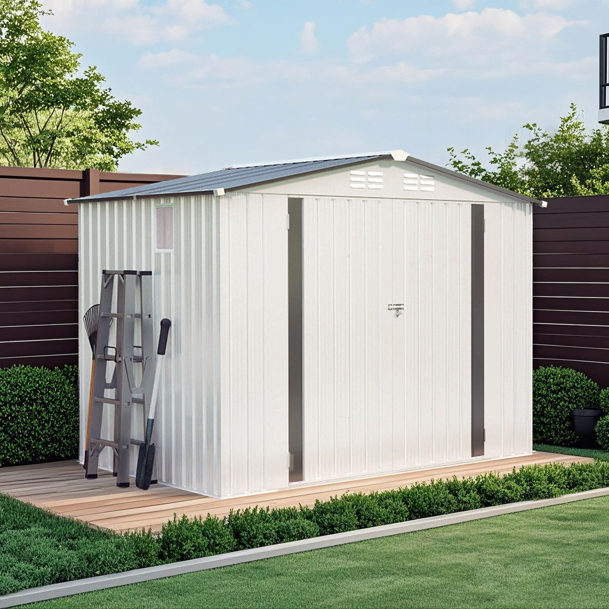 Garden Tool Shed Metal Storage Shed With Peaked Roof Waterproof Lockable Door