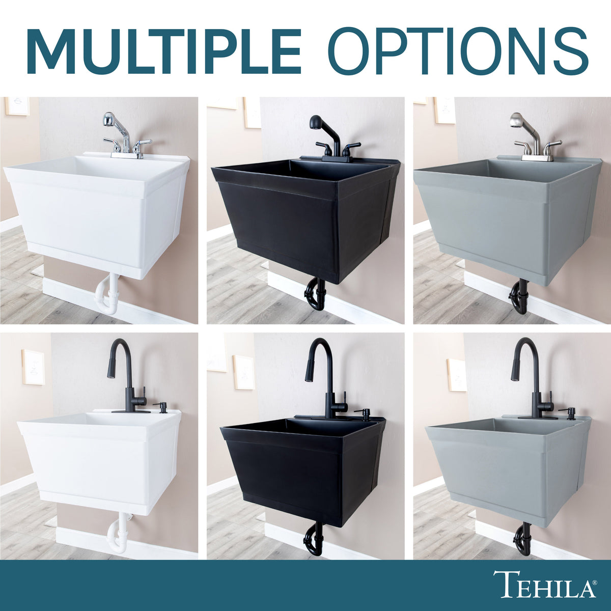 Tehila Standard Wall-Mounted Black Utility Sink, No Supply Lines
