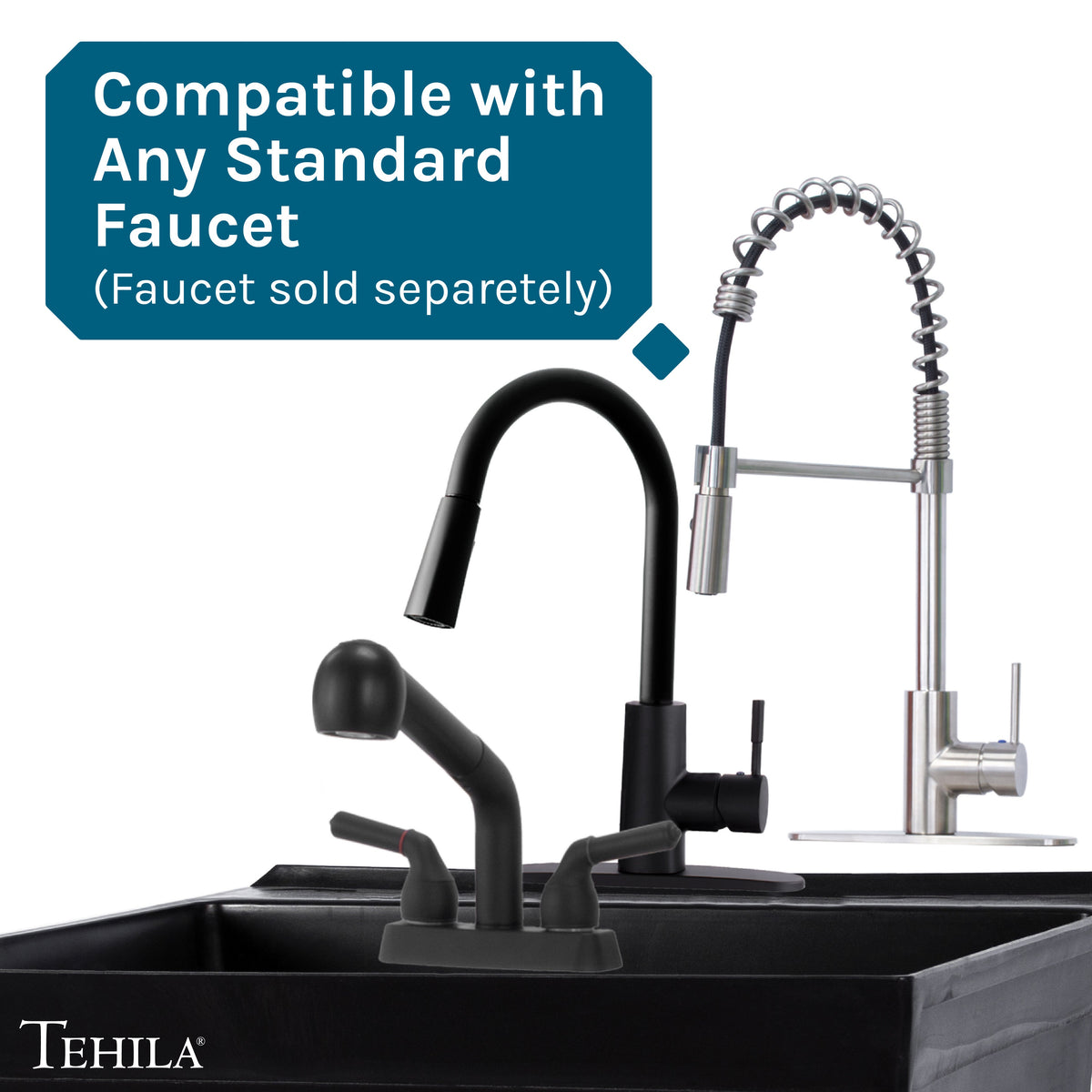 Tehila Standard Wall-Mounted Black Utility Sink, No Supply Lines