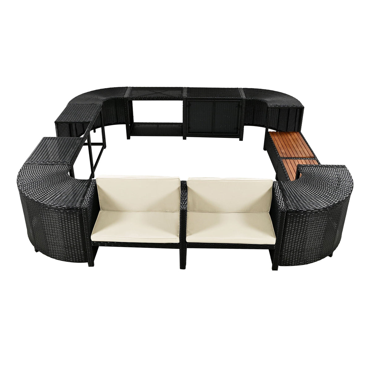 Spa Surround Outdoor Rattan Sectional Sofa Set with Storage - Dark Gray or Beige