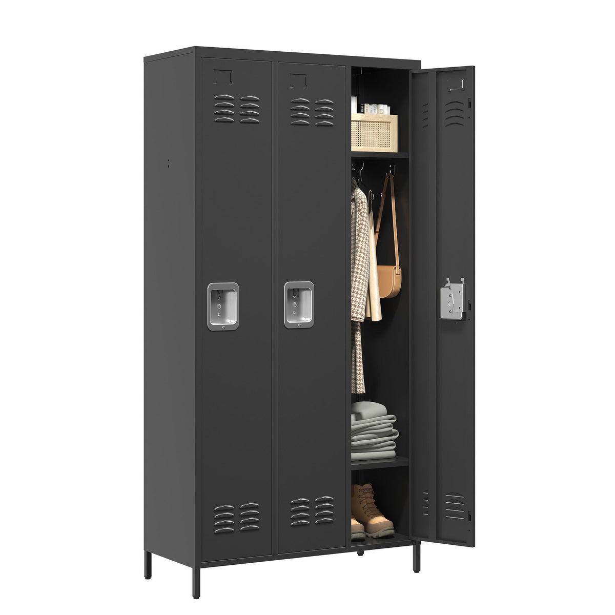 Storage Locker Cabinet With Locks For Employees, Home Gym Office School Garage - Black
