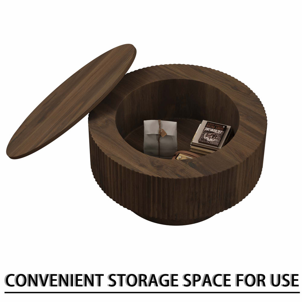 Modern Circular Coffee Table with Stripe Design and Storage Space - Light Brown or Dark Brown