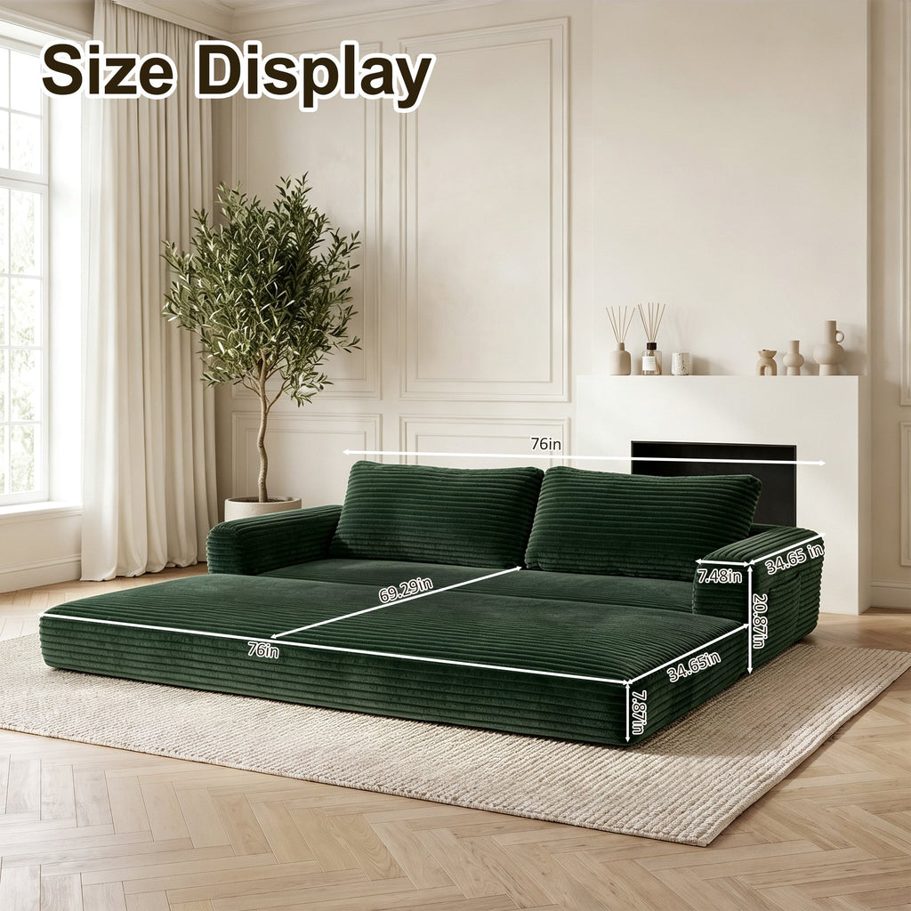 76 Inch Convertible Futon Sofa Bed with Corduroy Upholstery - Dark Green