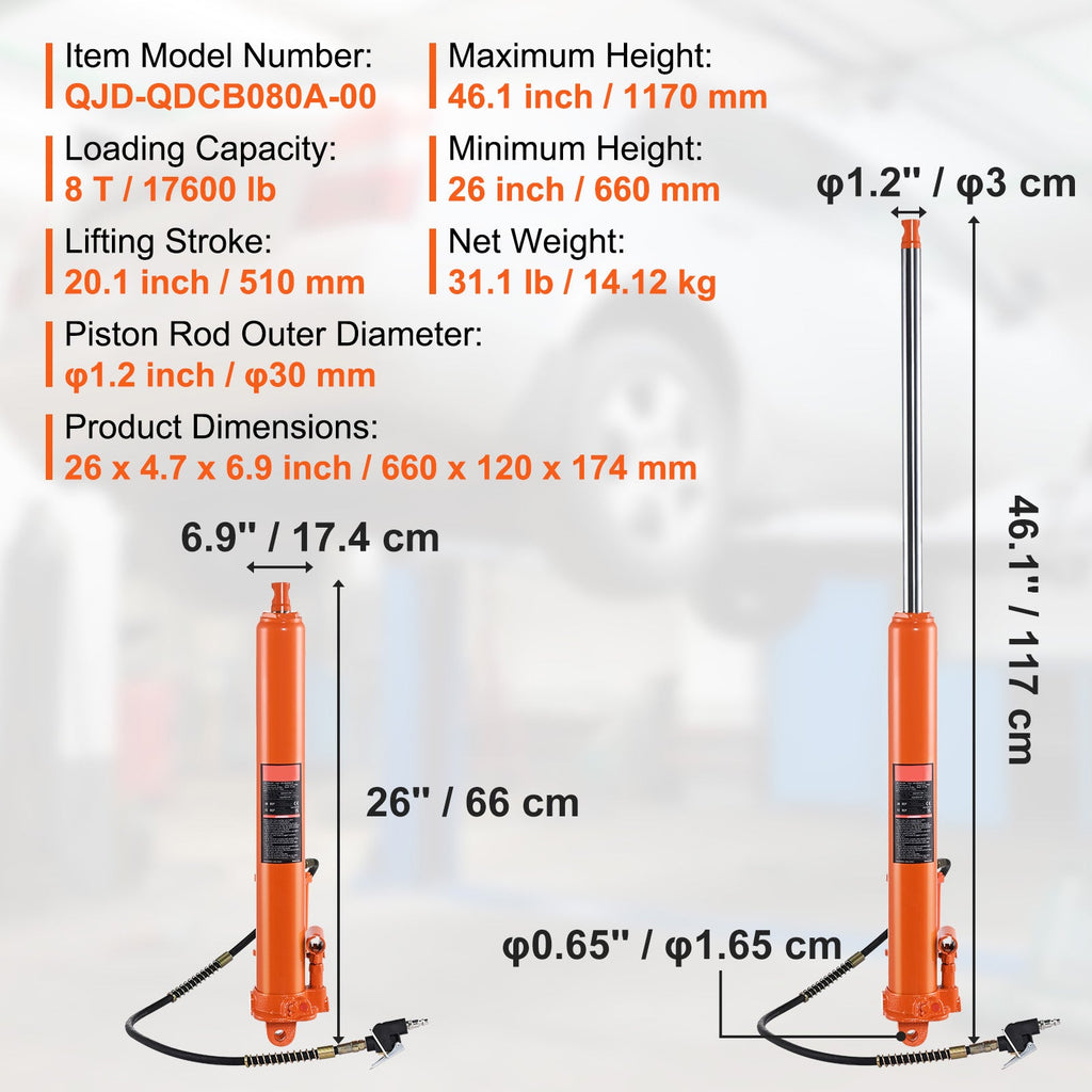 Hydraulic Long Ram Jack with Dual Pump Design - Steel