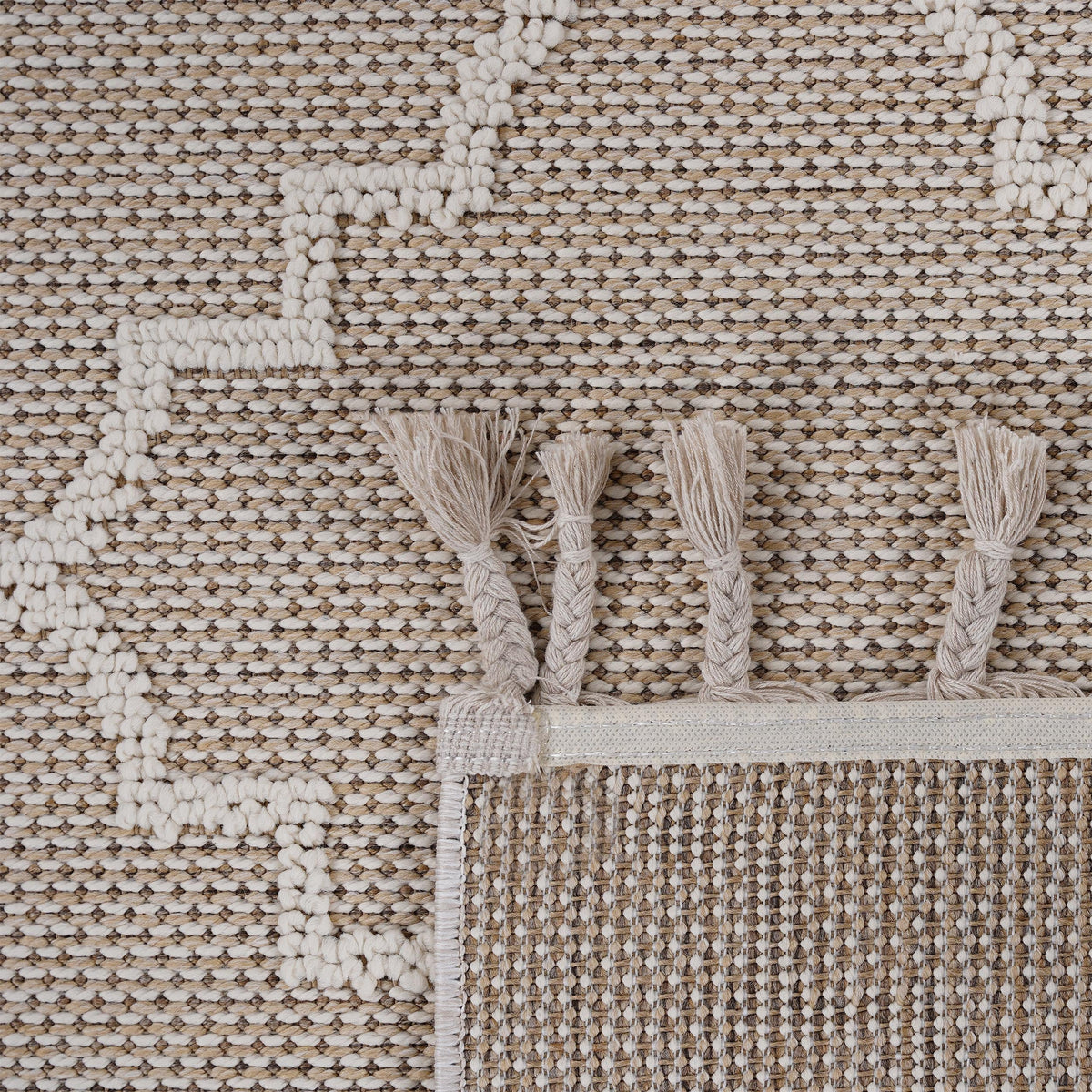 Guros Collection 4' x 6' Area Rug with Stain-Resistant Polypropylene - Ivory or Grey+White