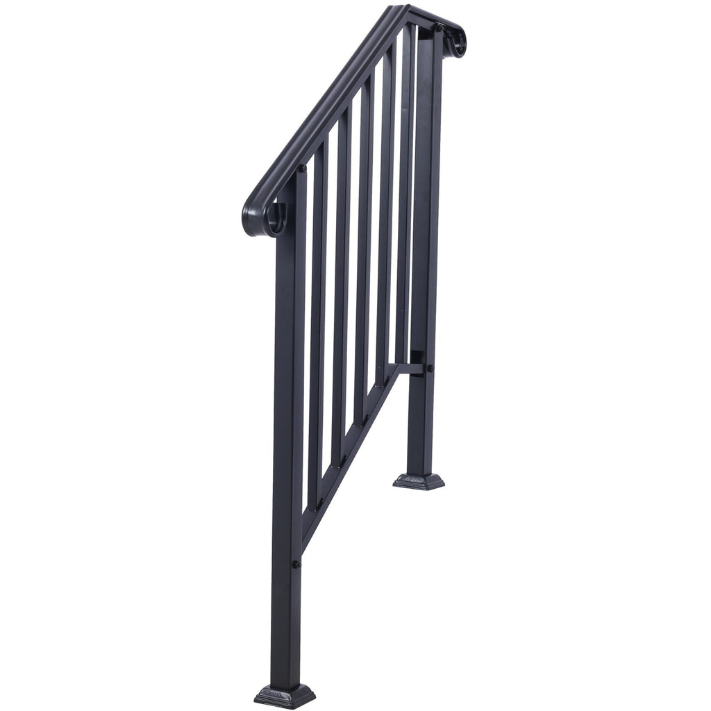 Wrought Iron Outdoor Handrail for 2 or 3 Steps with Rustproof Finish - Black