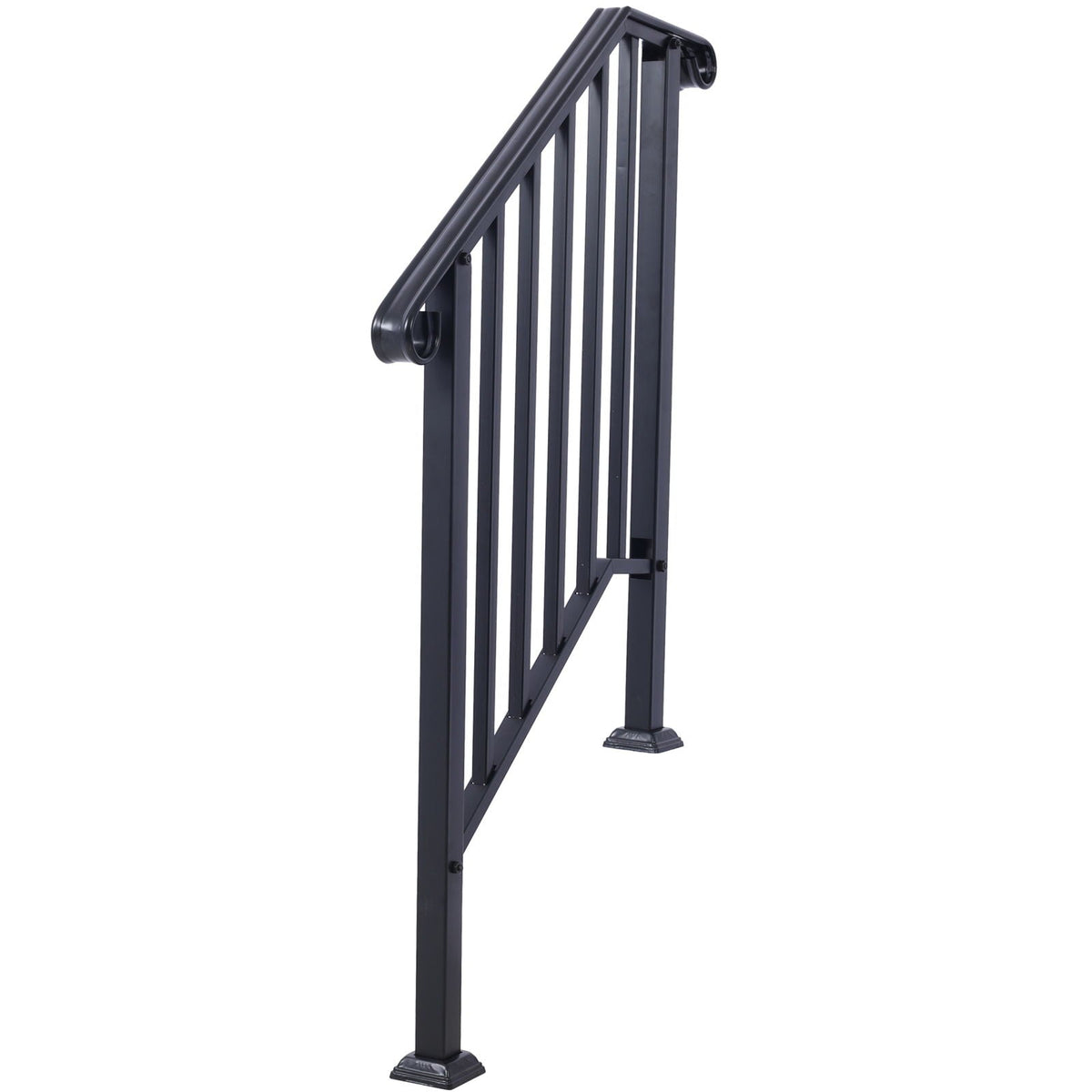 Wrought Iron Outdoor Handrail for 2 or 3 Steps with Rustproof Finish - Black