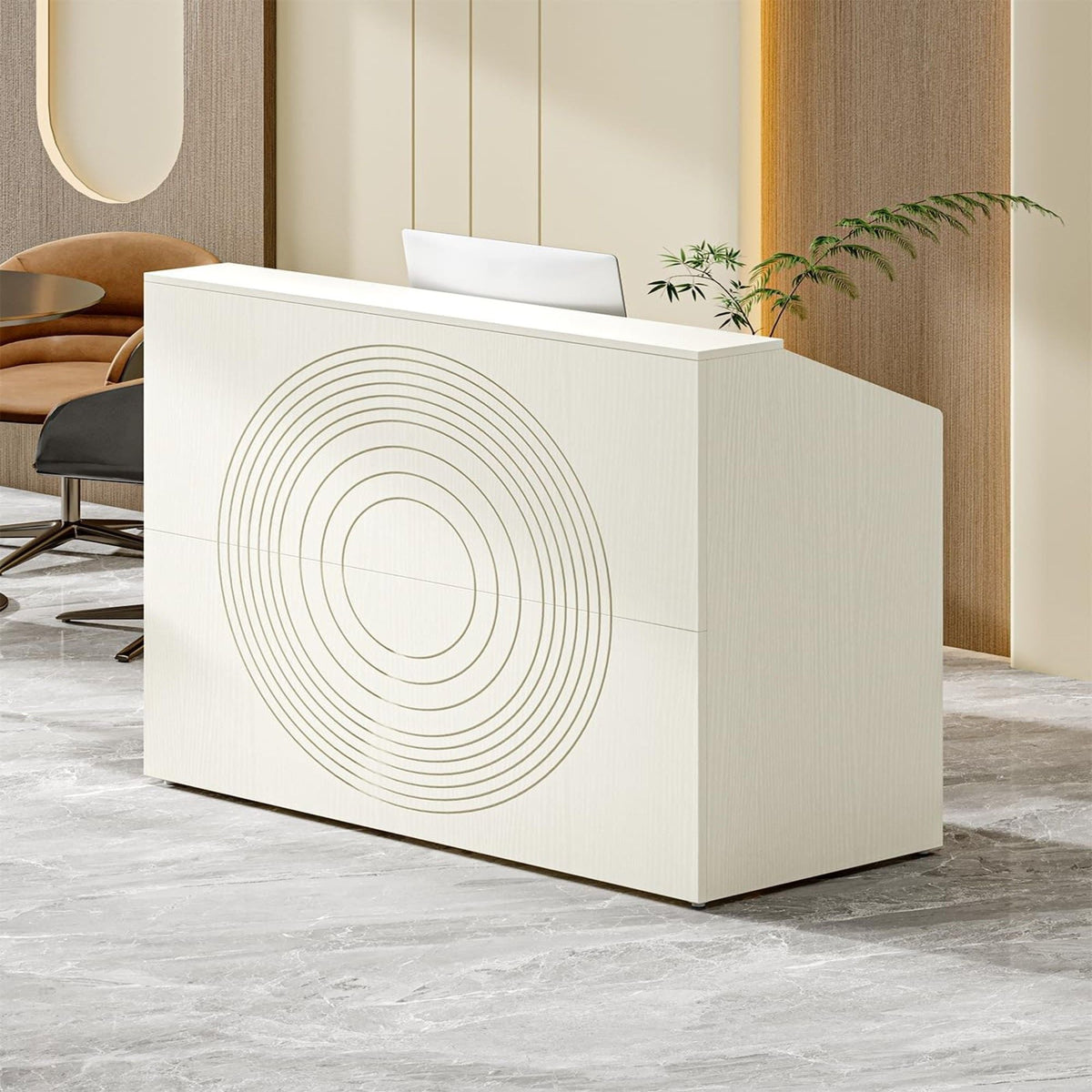 Modern Reception Desk with Cable Grommet & Privacy Panels - Black or White