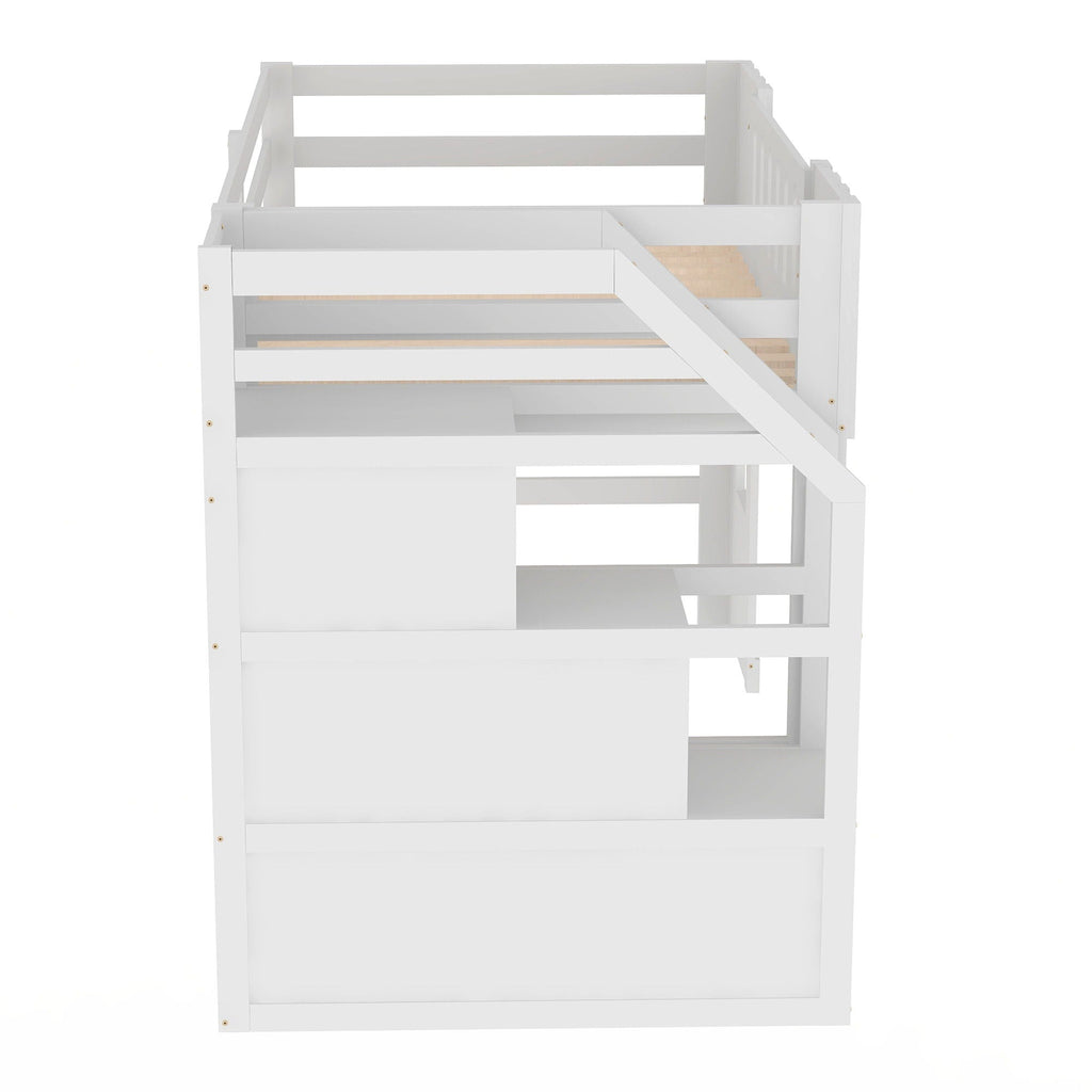 Loft Bed With Storage Staircase and Windows - Twin Size