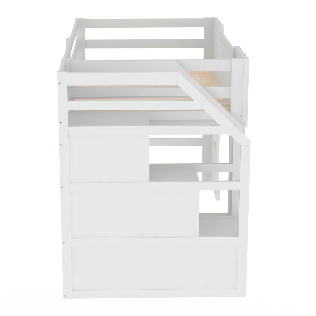 Loft Bed With Storage Staircase and Windows - Twin Size