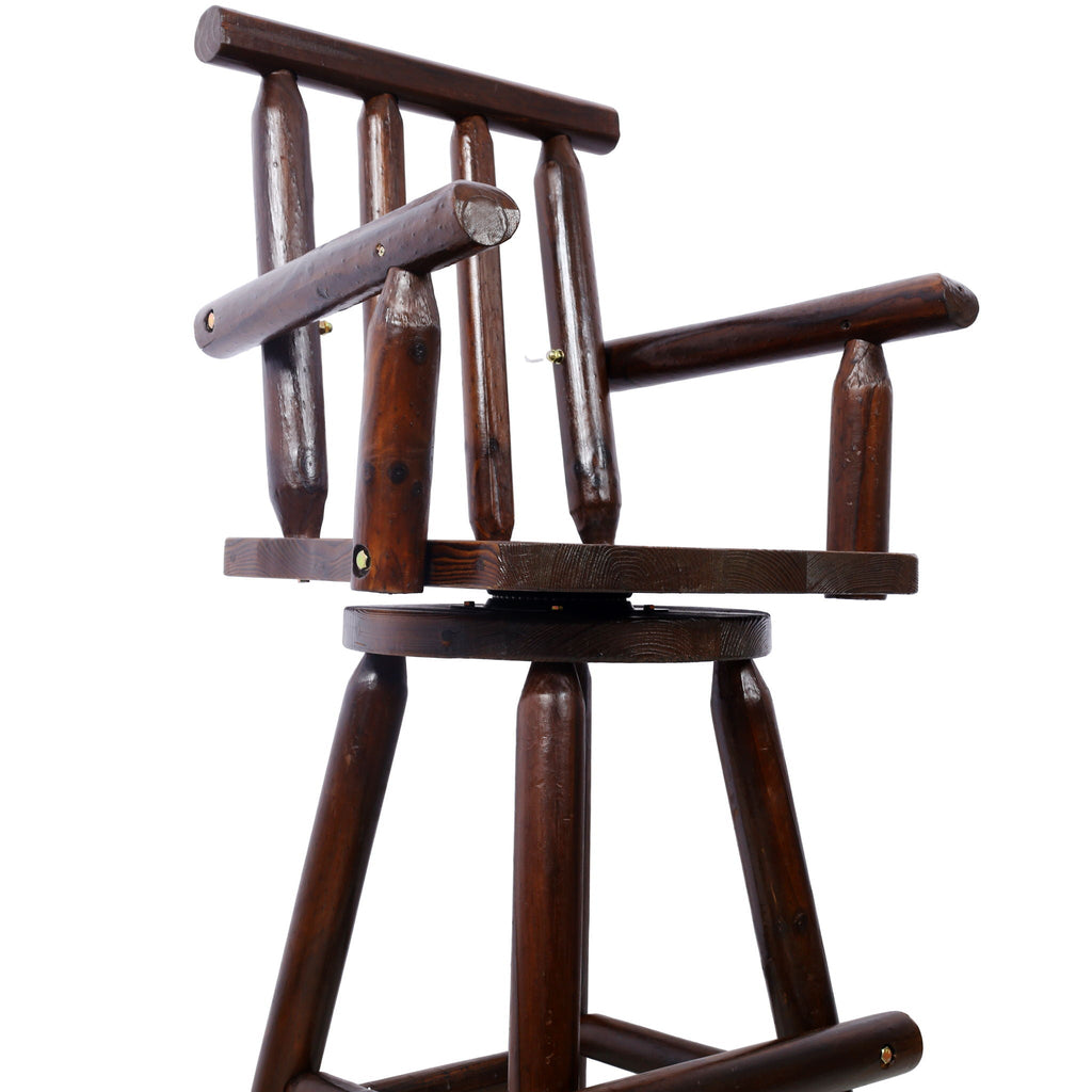 Rustic Bar Stool with Wide Armrest and 360° Swivel - Dark Brown or Light Brown