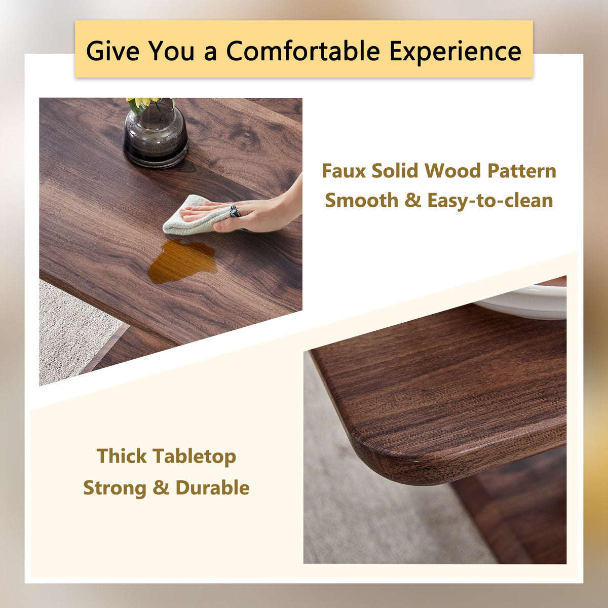 Modern Minimalist Rectangular Coffee Table with Walnut Grain Finish - Dark Brown