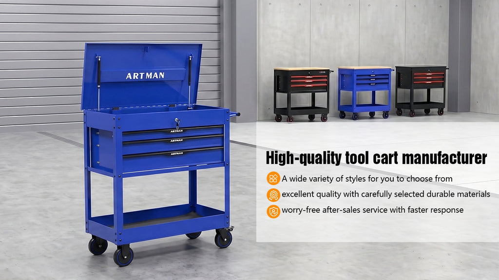 3 Drawers Multifunctional Tool Cart With Wheels - Blue & Black