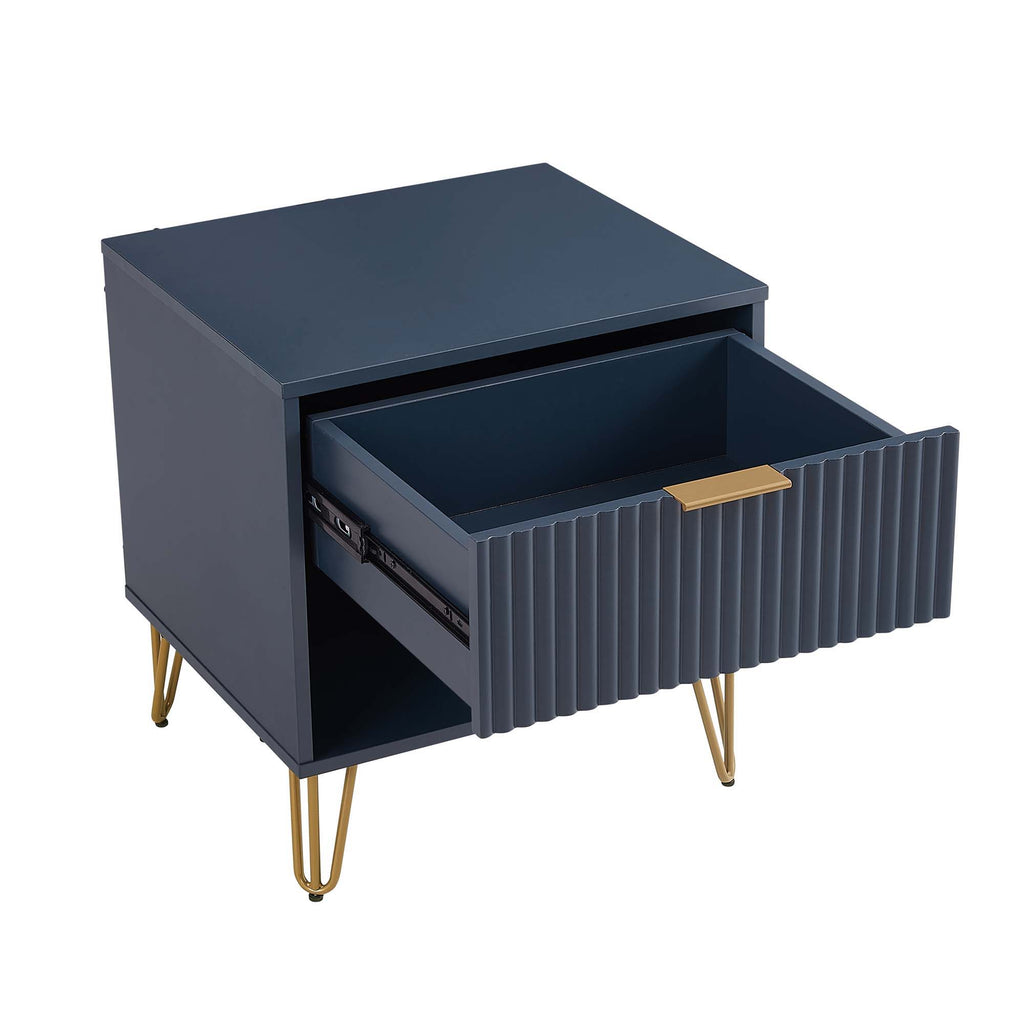 Modern Nightstand with Fluted Drawer and Metal Handles - Multiple Colors