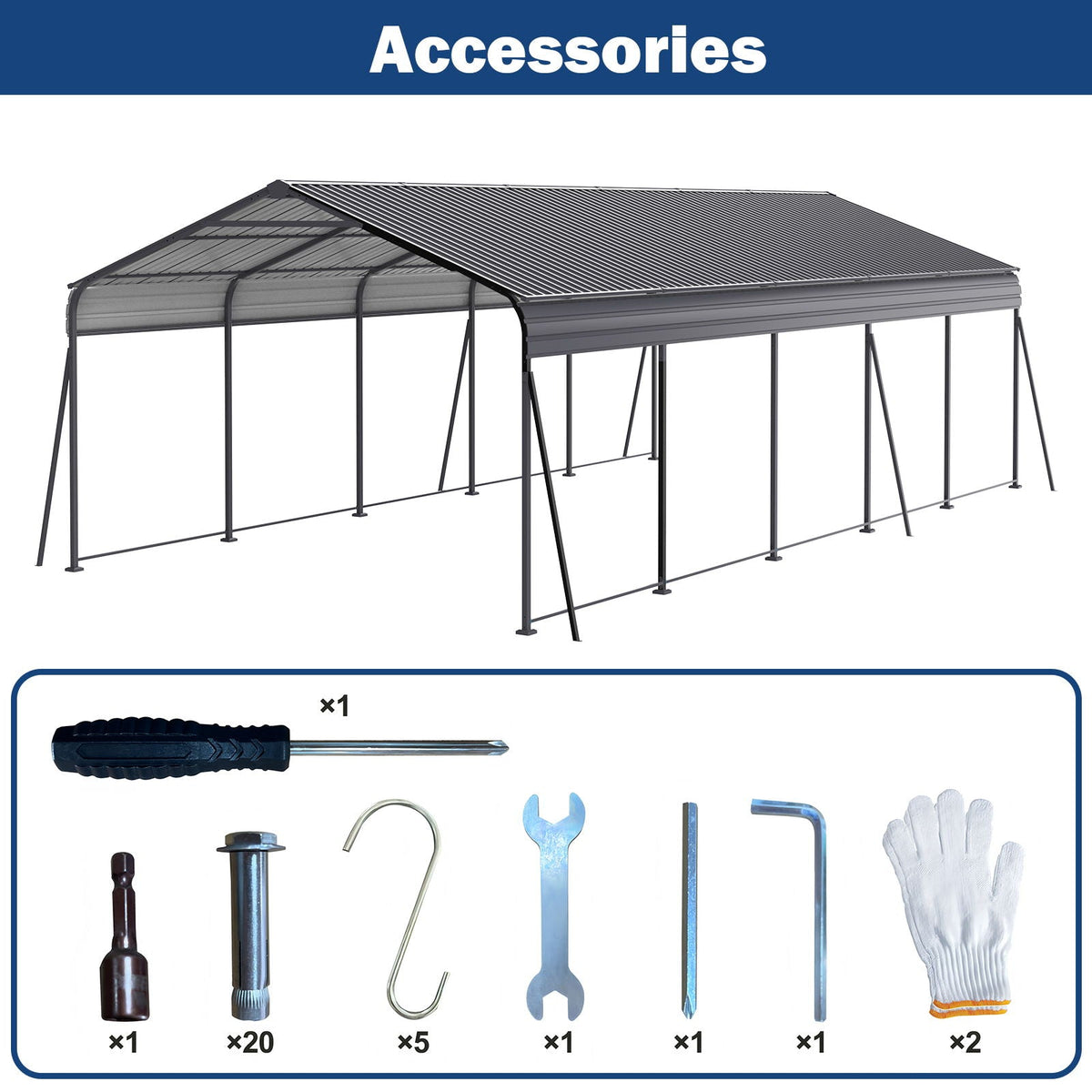 Heavy Duty Metal Carport with Galvanized Steel Roof - Gray