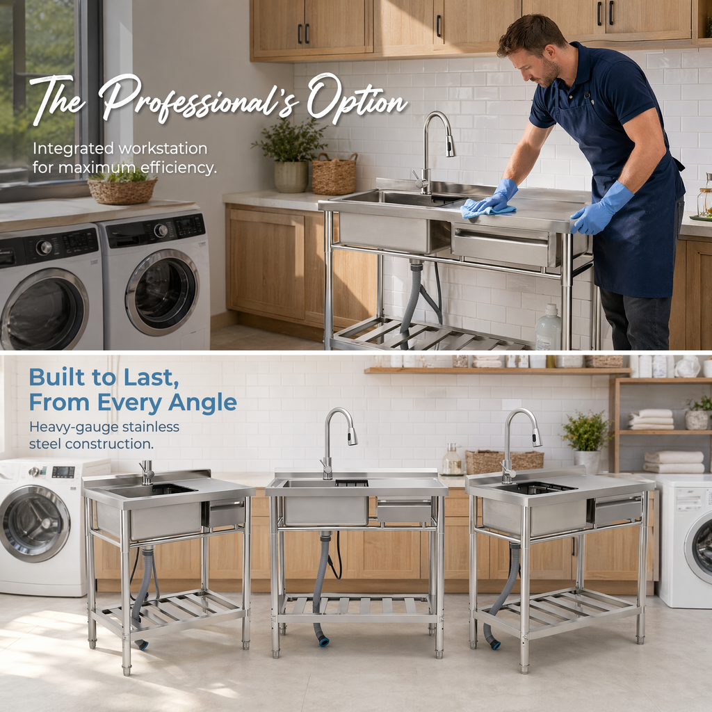 Stainless Steel Utility Sink with Pull-Out Faucet - Silver