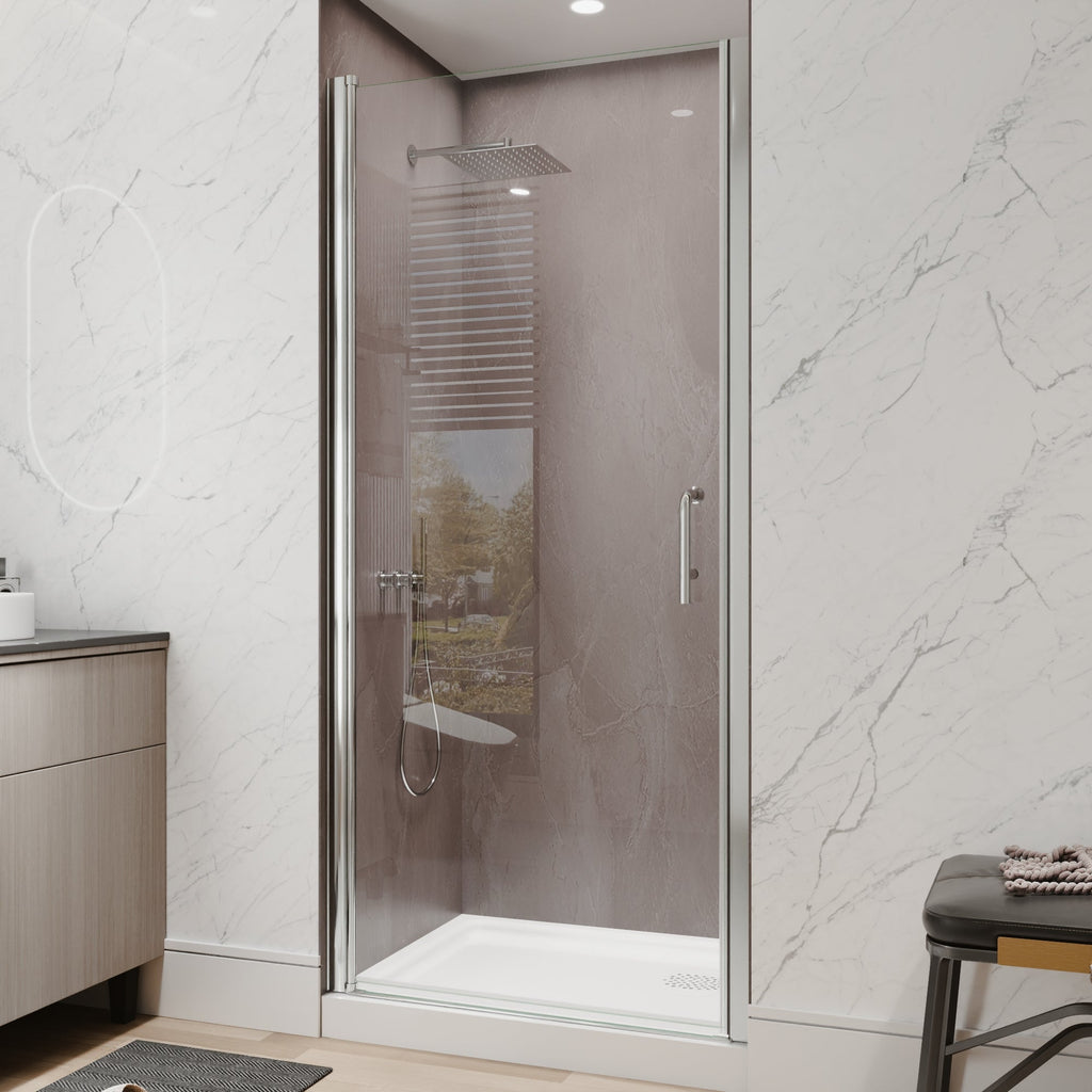 34 to 36 Inch Semi-Frameless Pivot Shower Door with Adjustable Reversible Design - Silver