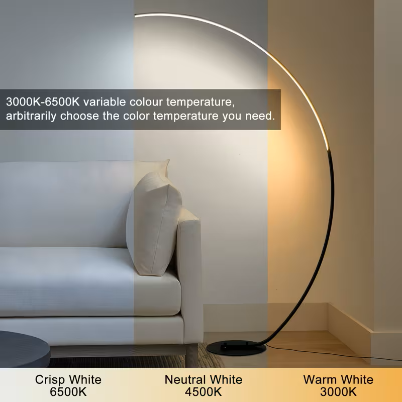65-Inch Modern Dimmable Arched LED Floor Lamp with Remote