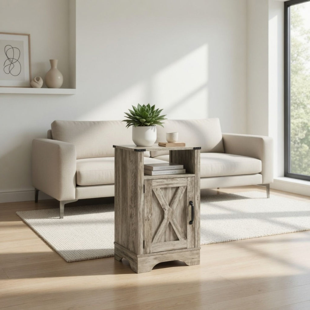 Farmhouse Nightstand with Charging Station & Storage - Multiple Colors