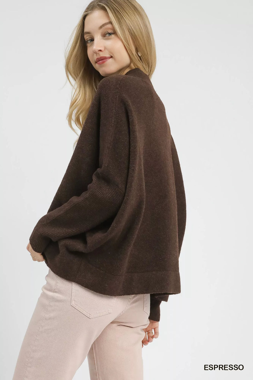 Umgee V-Neck Sweater with Wide Trim Detail