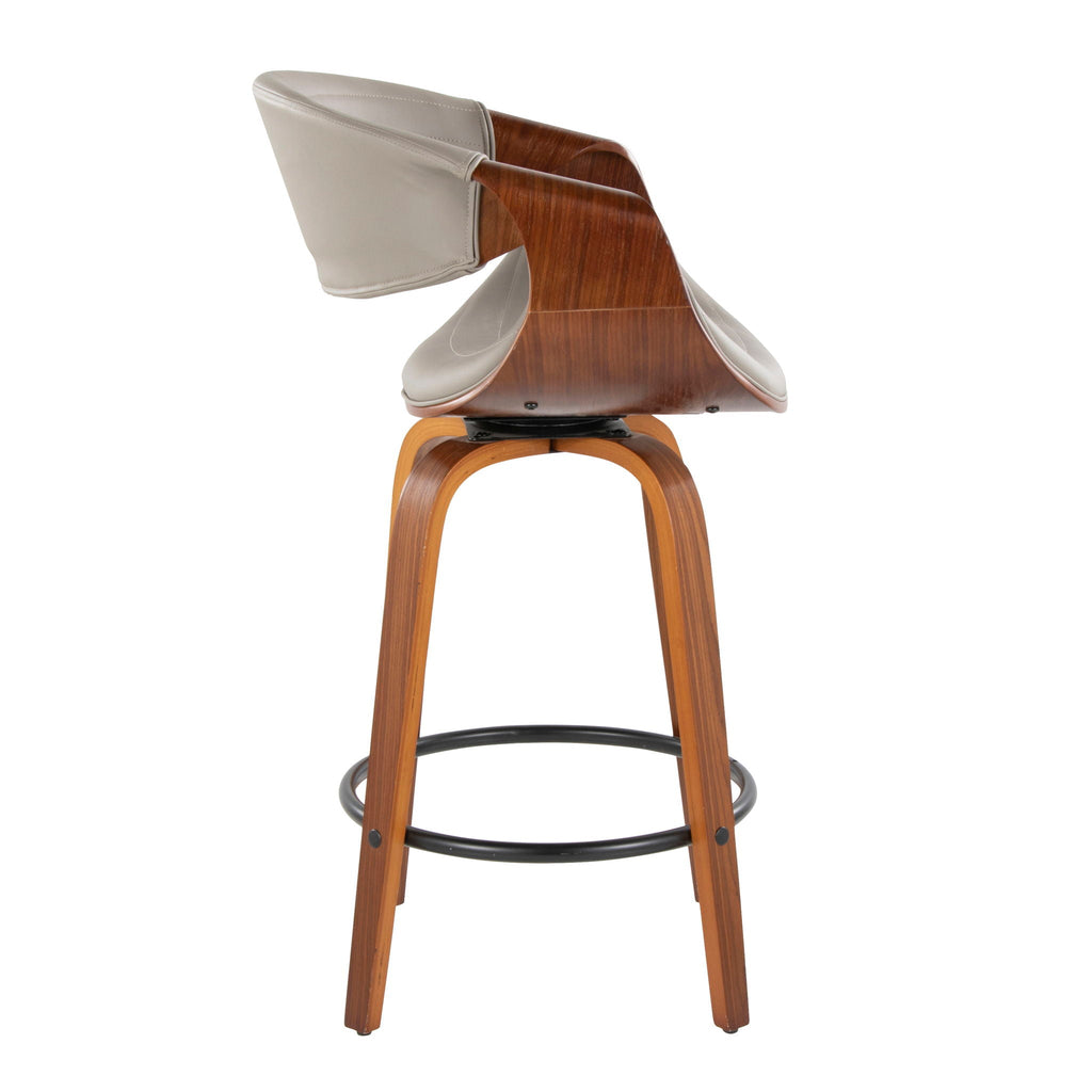 Mid Century Modern Counter Stools with Swivel and Tufted Upholstery - Beige or Pearl Silver