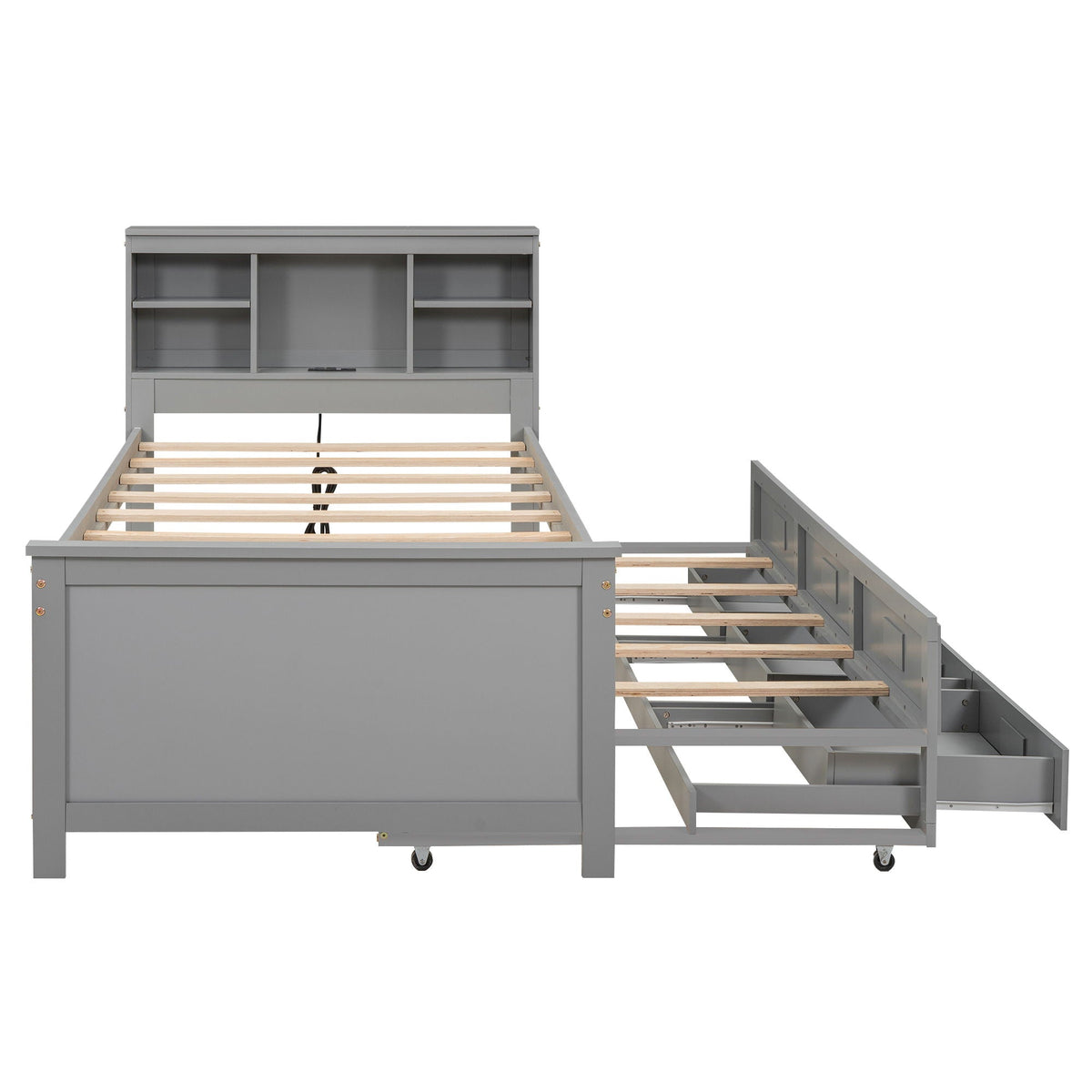 Platform Bed with Storage Headboard, USB, Trundle & 3 Drawers - Twin or Full