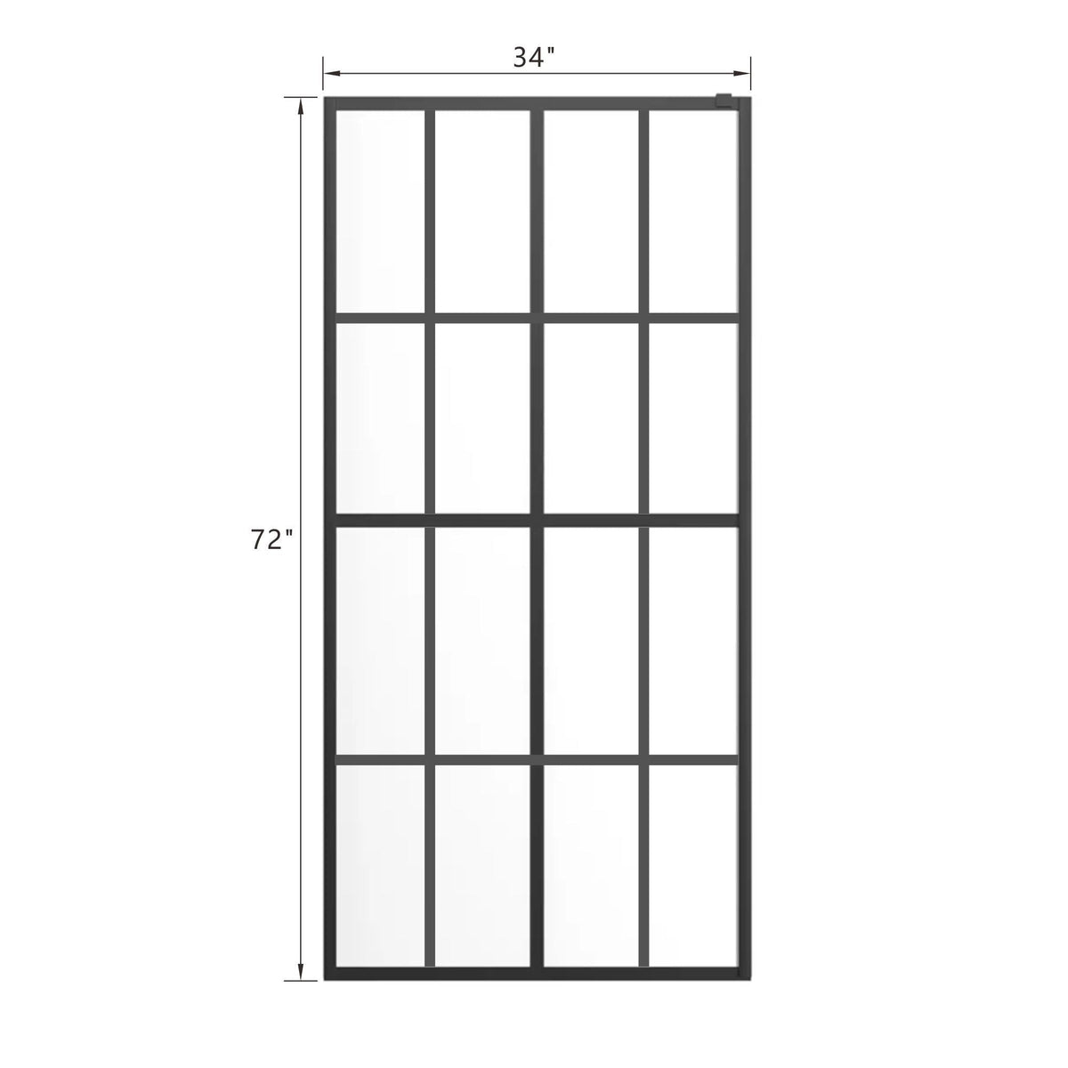 Black Shower Door Walk with Tempered Glass Panel - 34" x 72"