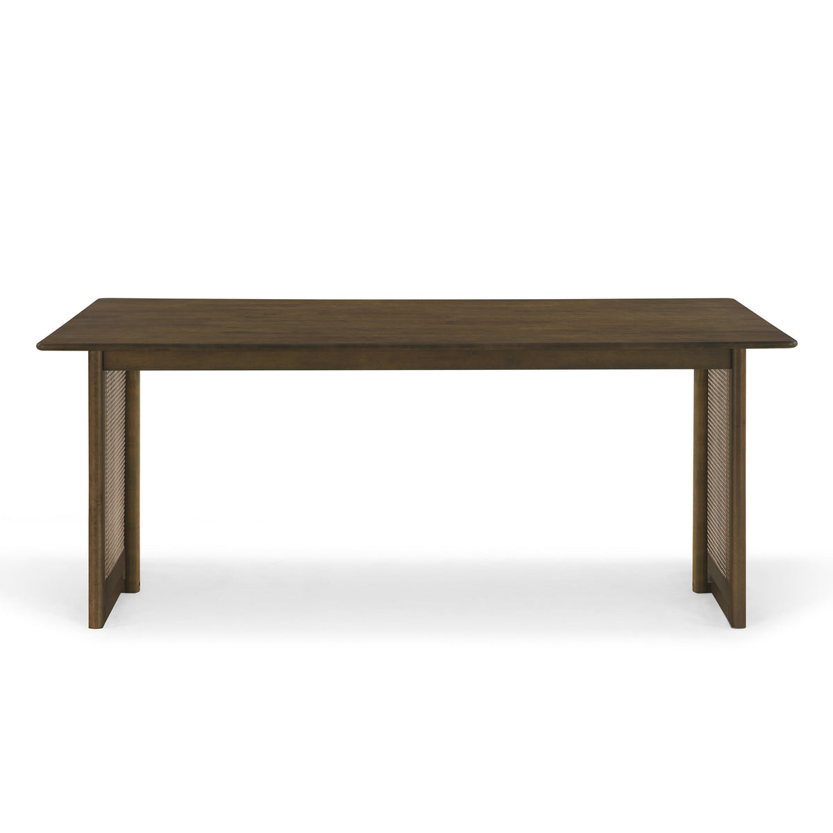 Walnut Rubber Wood Dining Table with Rattan Accents - 70.87"L