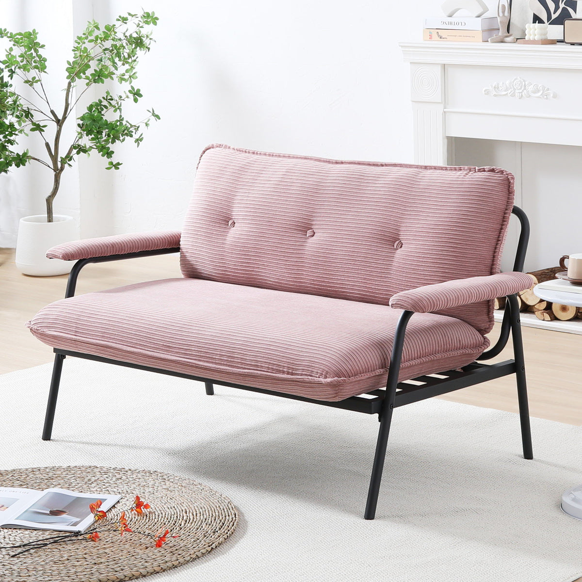 Modern Metal Frame Stationary Sofa with Sponge Filling - Pink, Green, or Black