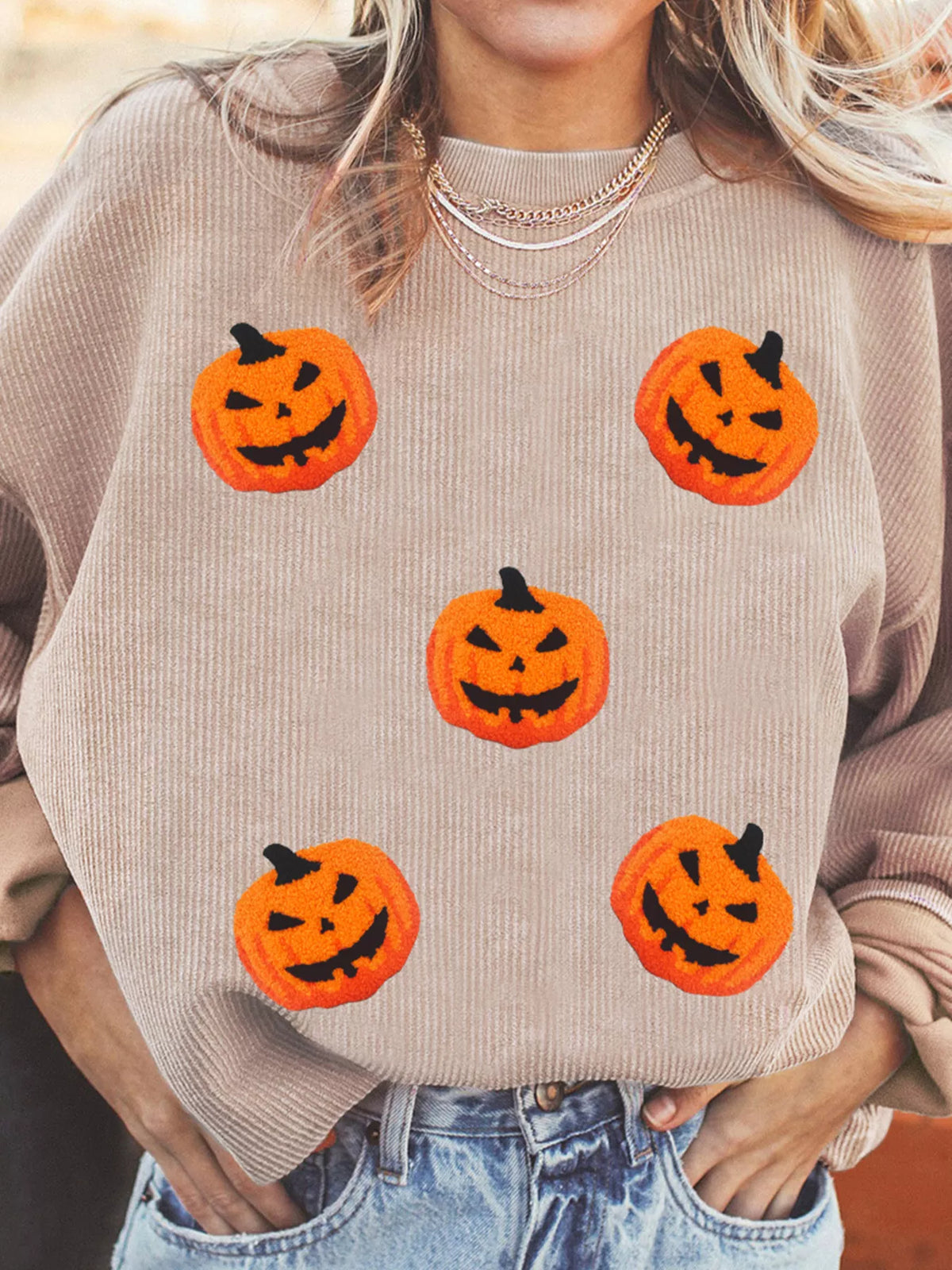 Halloween Pumpkin Drop Shoulder Sweatshirt