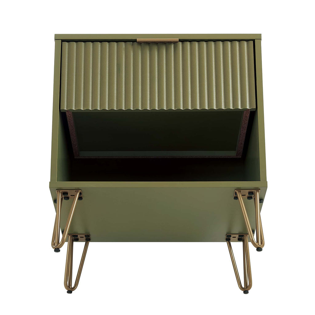 Modern Nightstand with Fluted Drawer and Metal Handles - Multiple Colors