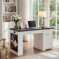 55" Modern Fluted Office Desk with Storage Cabinet & Drawers - MDF