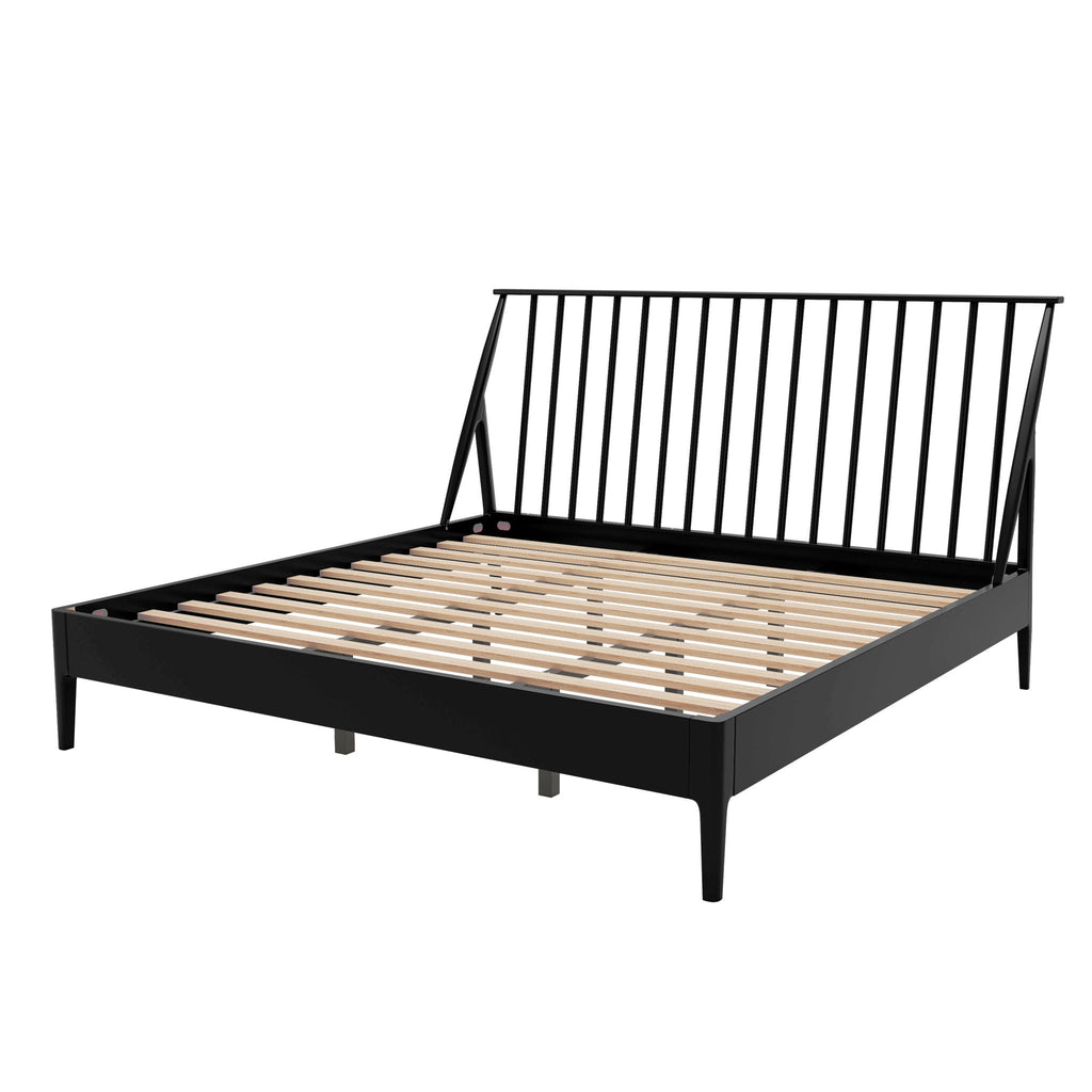 Bohemian Platform Bed with Tall Headboard - Dark Brown or Black