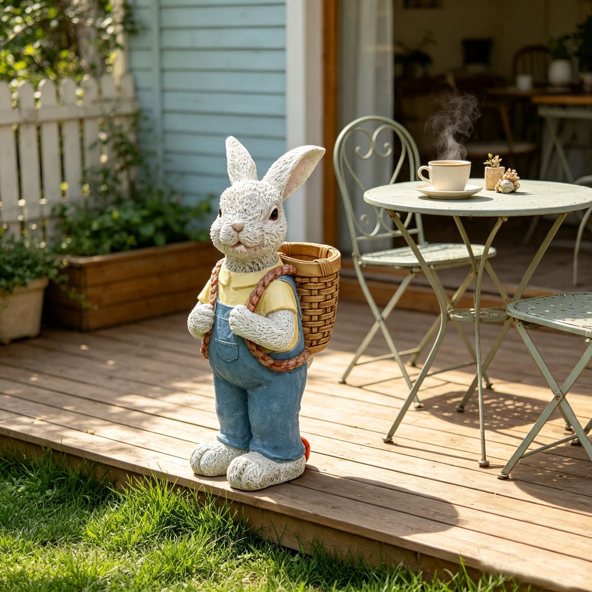 Simulated Couple Rabbit Statue Flower Pot Ornament with Planter - Multi-Color