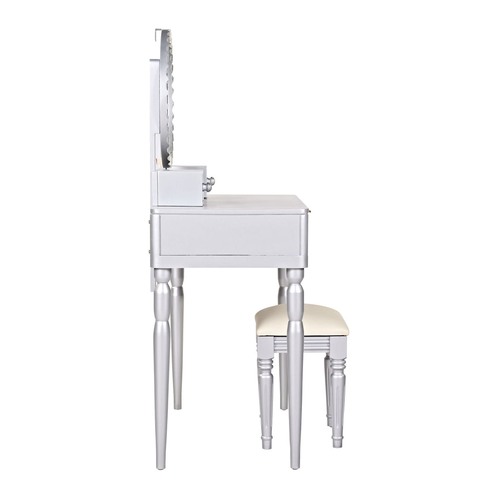 Luxury Vanity Desk with Height Adjustable Mirror - Silver