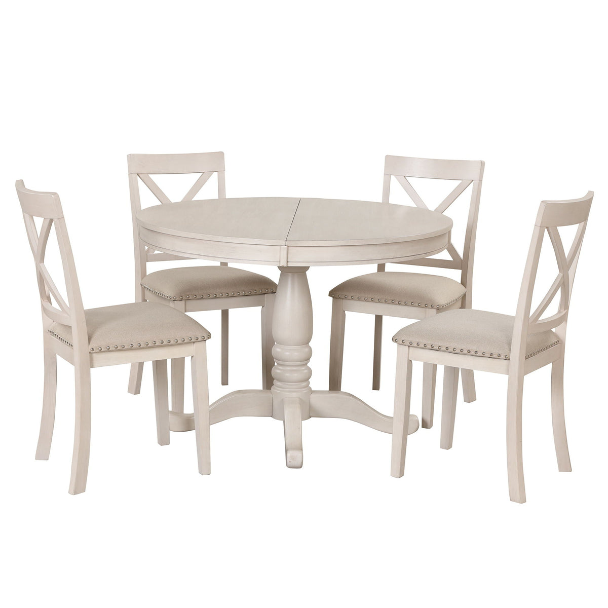 Modern Dining Table Set for 4 with Curved Back Chairs - Beige or Light Brown