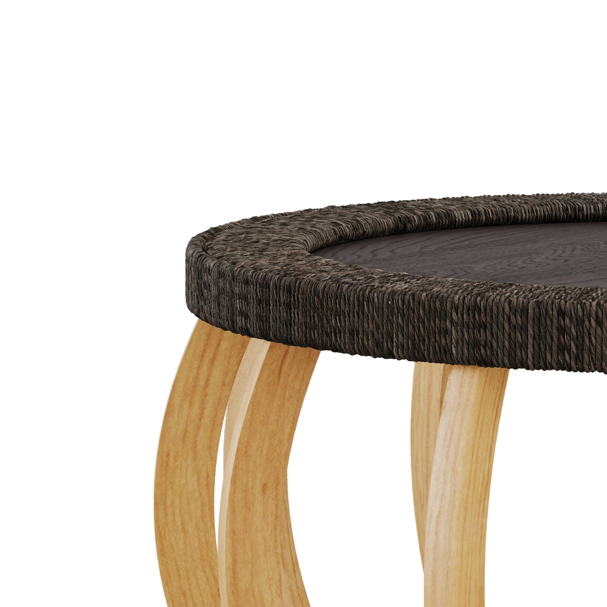 Vintage Rattan Solid Wood Round Coffee Table with Curved Legs - Natural