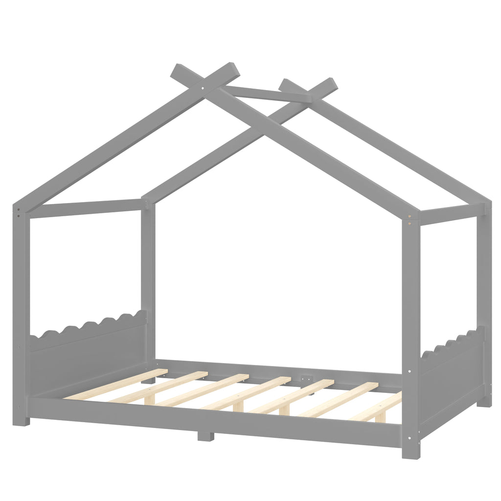Full House Floor Bed with Support Slats - Gray
