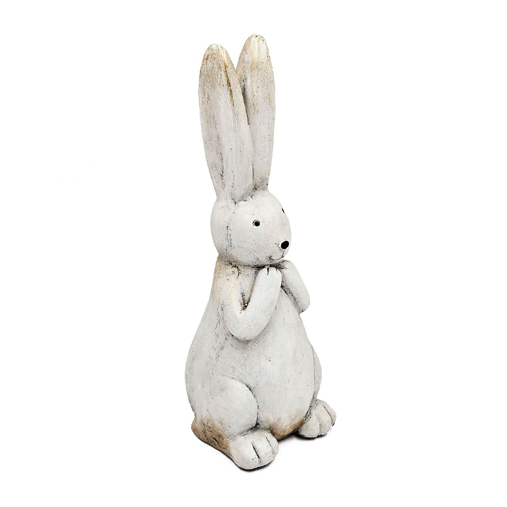 Textured Bunny Figurine with Iron Construction - White