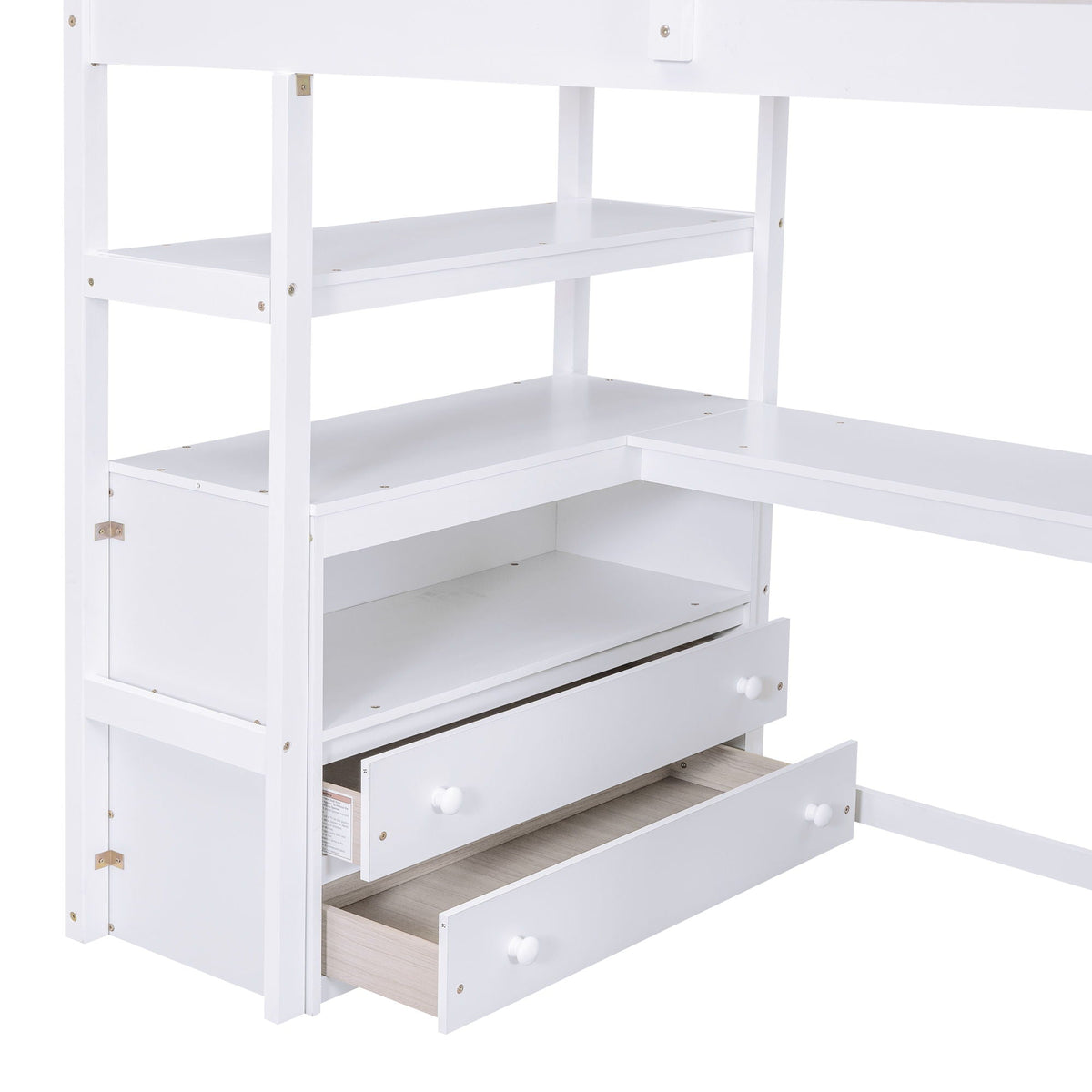 Loft Bed with Desk and Storage Staircase - Full or Twin, White or Gray