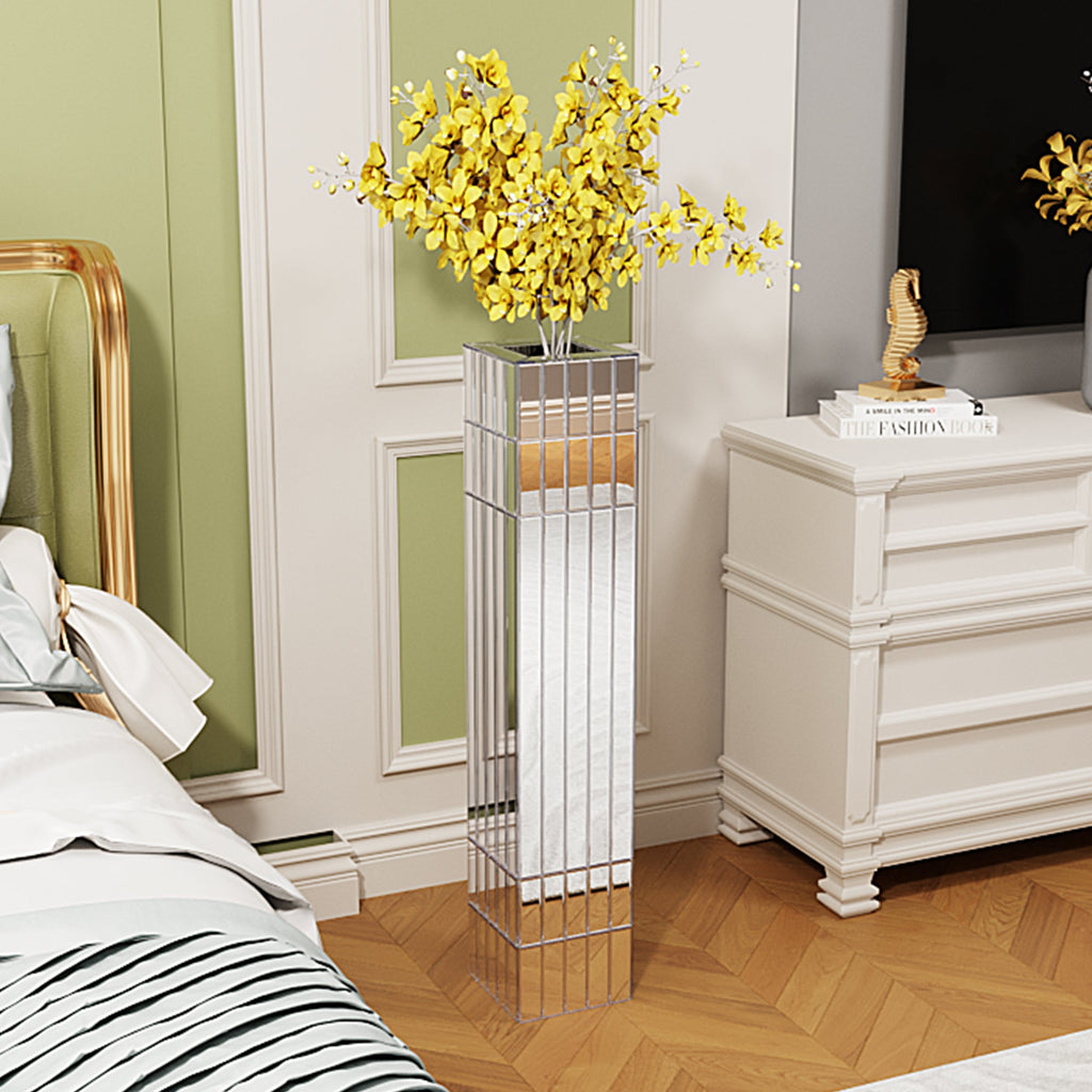 Mirrored Floor Vase with Modern MDF Construction - 36.02" Tall