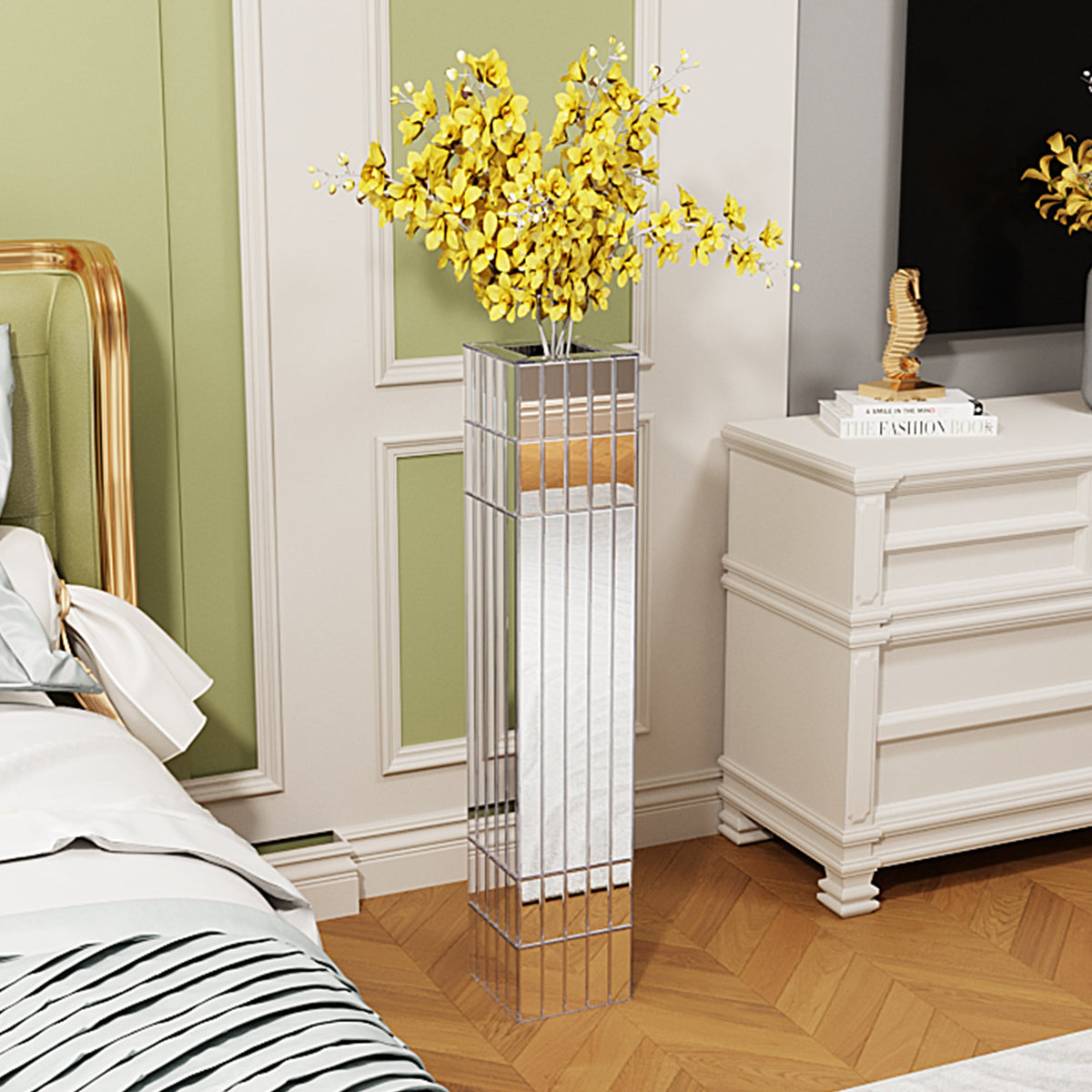 Mirrored Floor Vase with Modern MDF Construction - 36.02" Tall