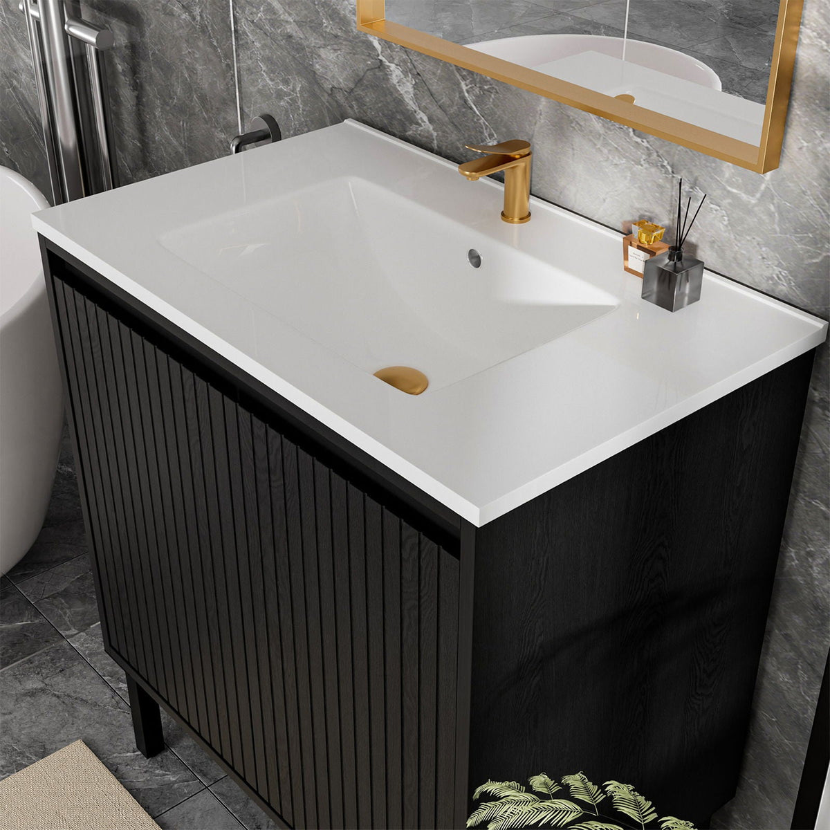 Bathroom Vanity With Ceramic Sink, Floor-Standing Design, Soft-Closing Drawers
